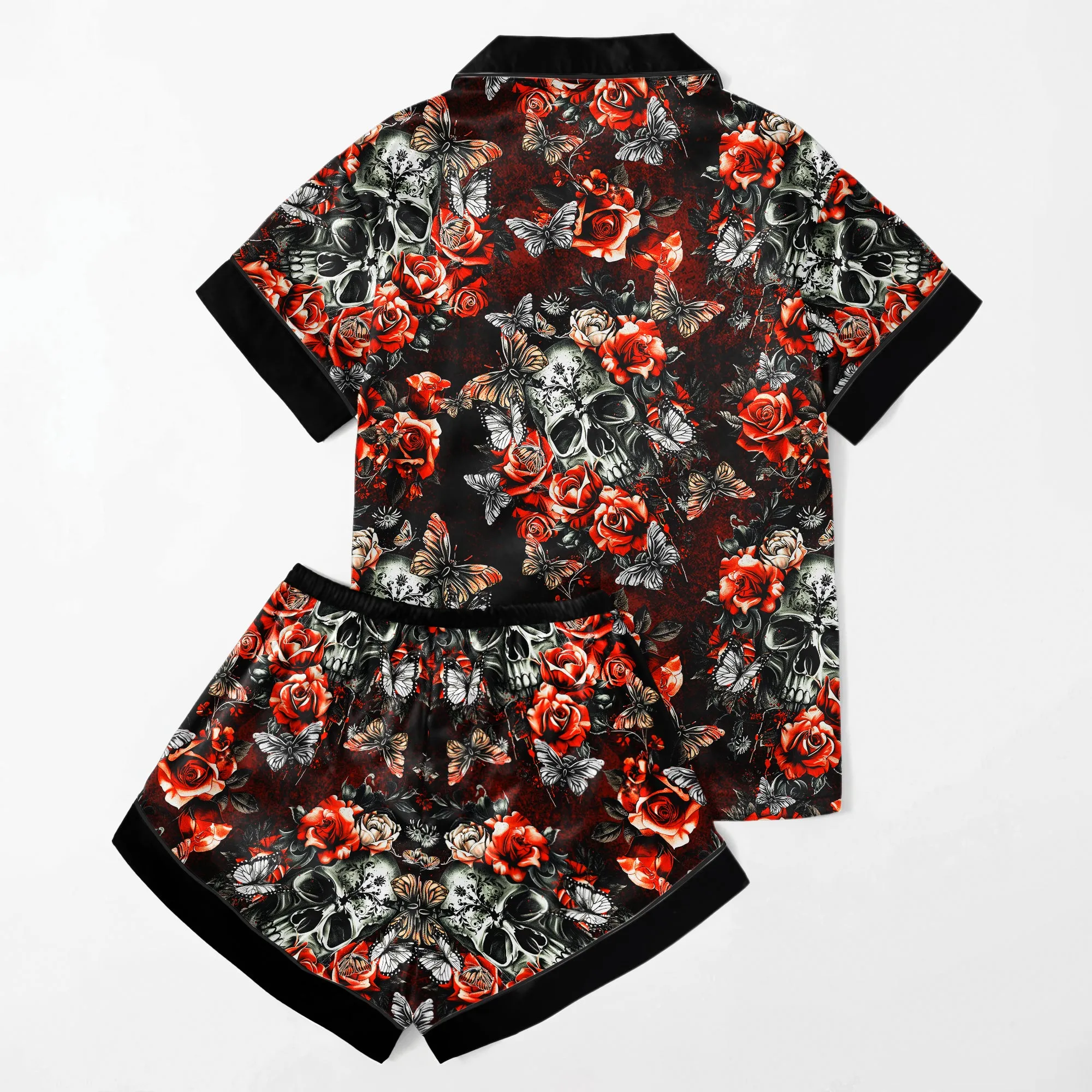 Skull Rose Gothic Women's Pajama Sets Top Sleeve & Short Bottom