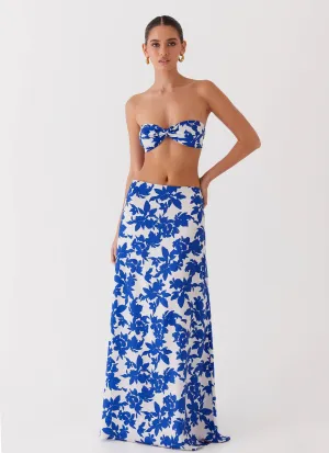 Sky Gaze Low Rise Maxi Skirt - Blue Floral HighRise Fit Sky Gaze Low Rise Maxi Skirt - Blue Floral Comfy Design WaterRepellent