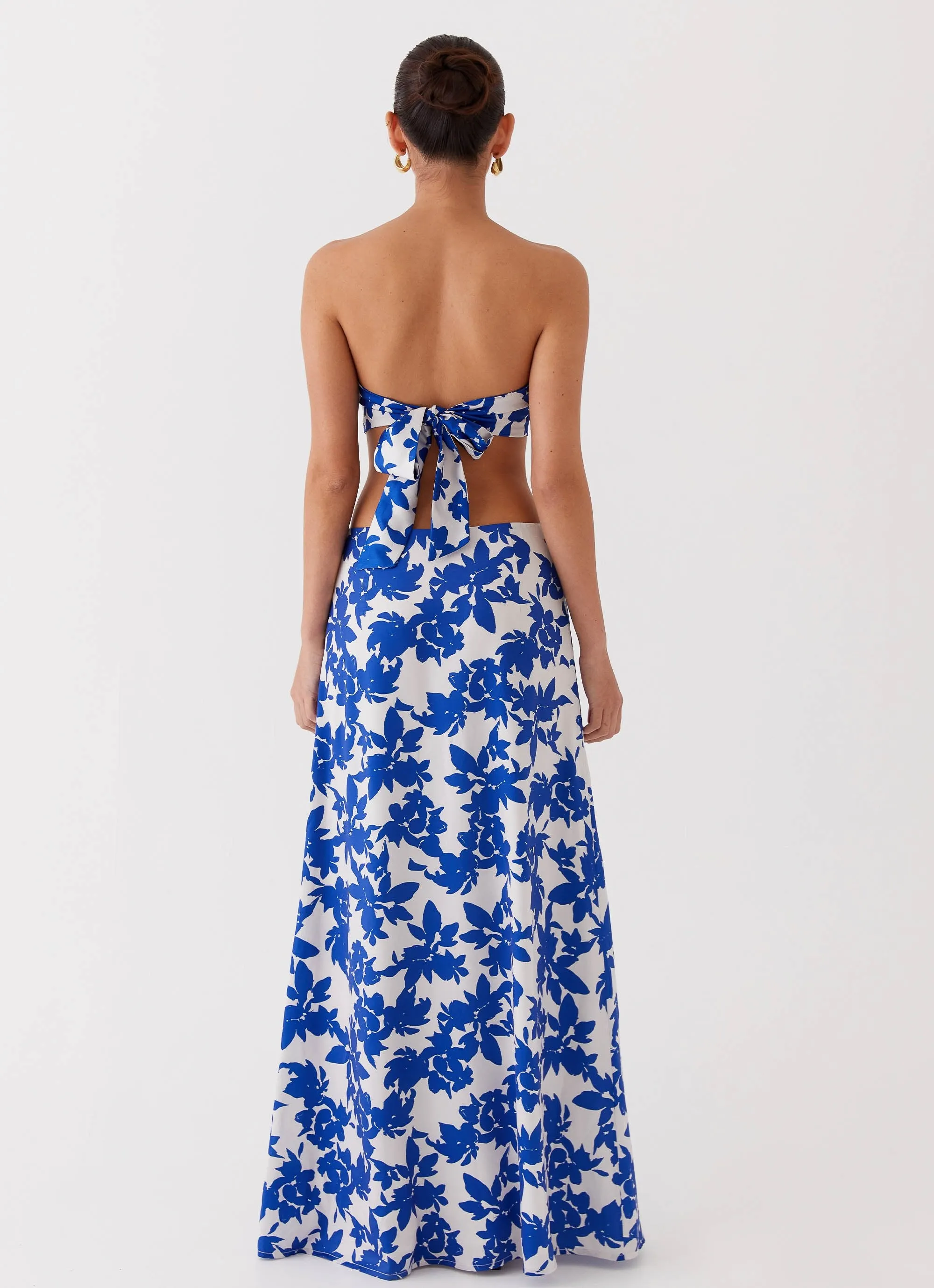 Sky Gaze Low Rise Maxi Skirt - Blue Floral Functional Fit