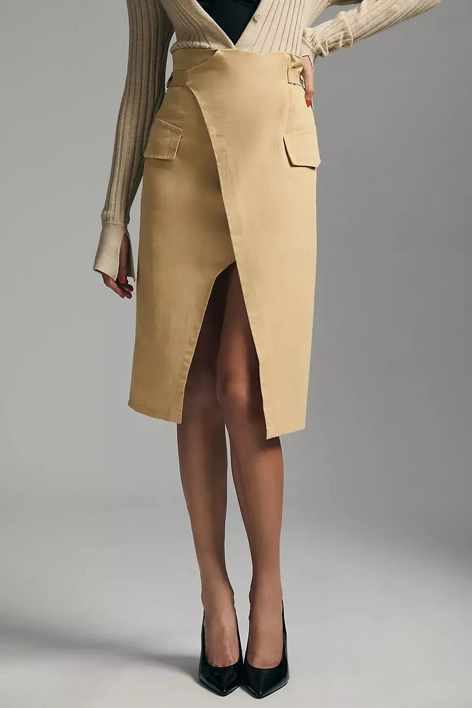 Smart Edge Trouser Wrap Skirt - Khaki
