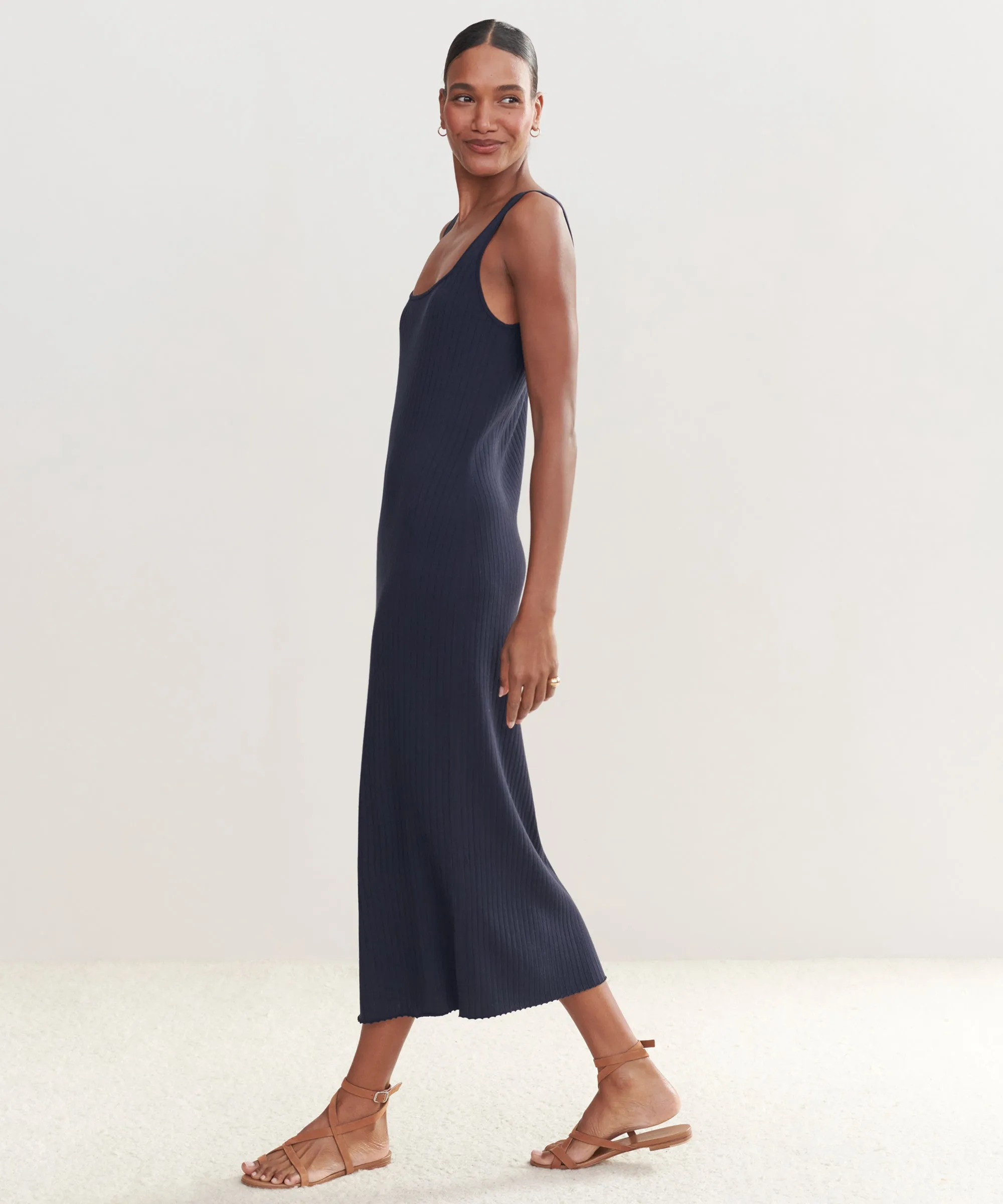 Rib Tank Dress Smooth Line Stylish Line