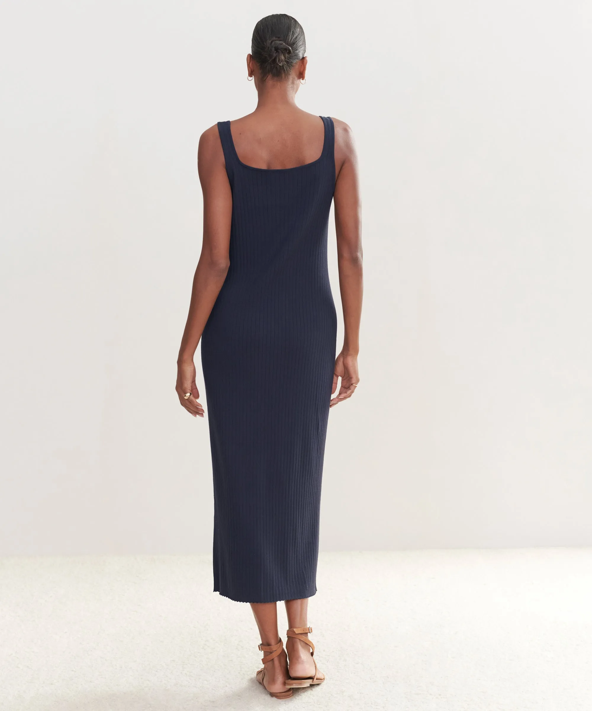 Rib Tank Dress Tiered-Skirt Delicate Finish