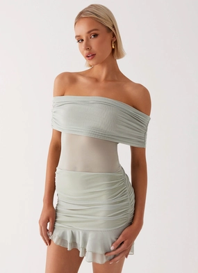 Smooth Flow Formal Choice Nelly Off Shoulder Mini Dress - Pistachio