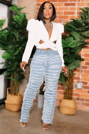 Sleek Appearance Shalandra Bold Statement Distressed Jeans Windproof Design Shalandra Bold Statement Distressed Jeans