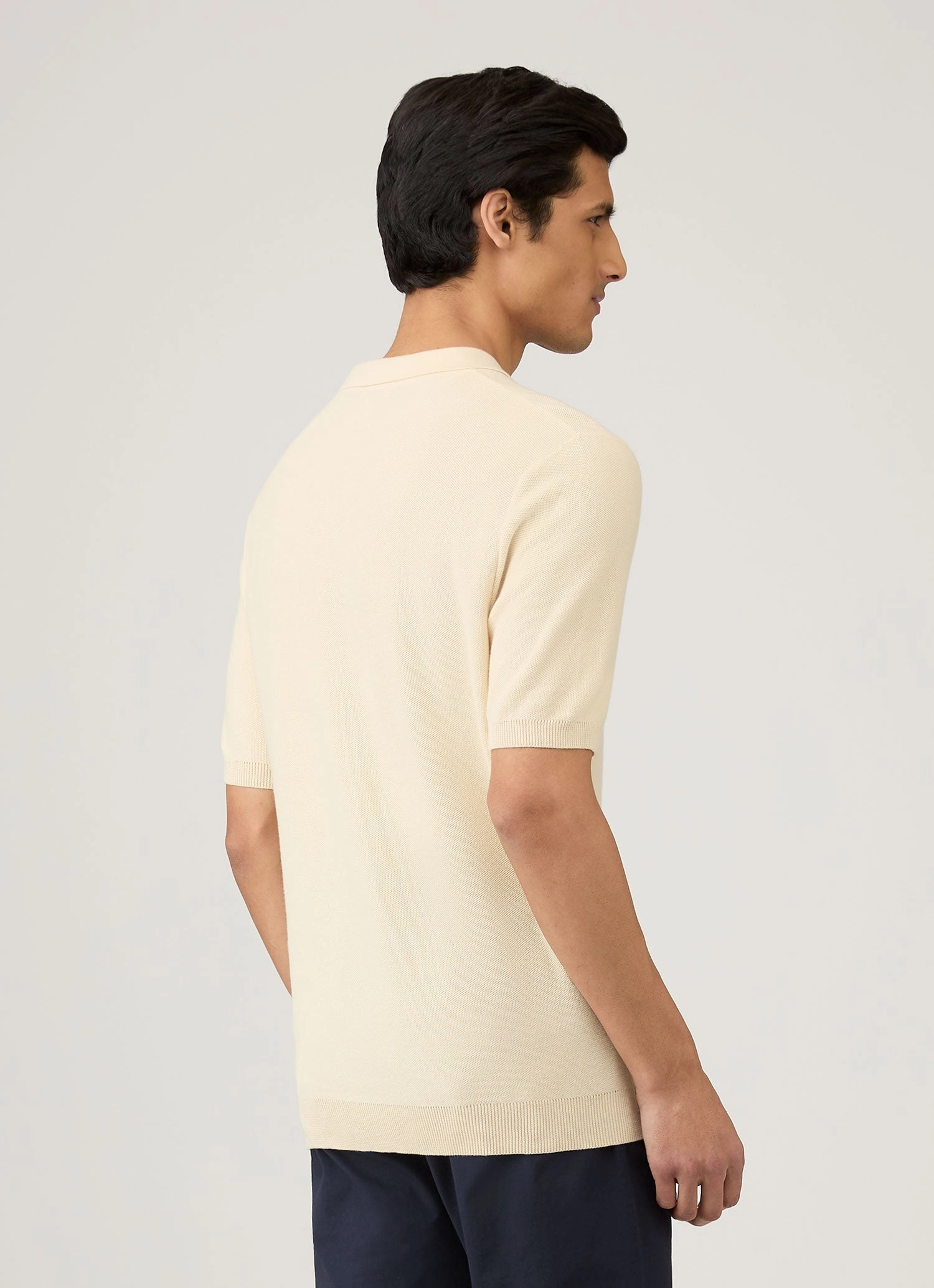 Men's Knit Polo Shirt in Ecru Breathable Stretch