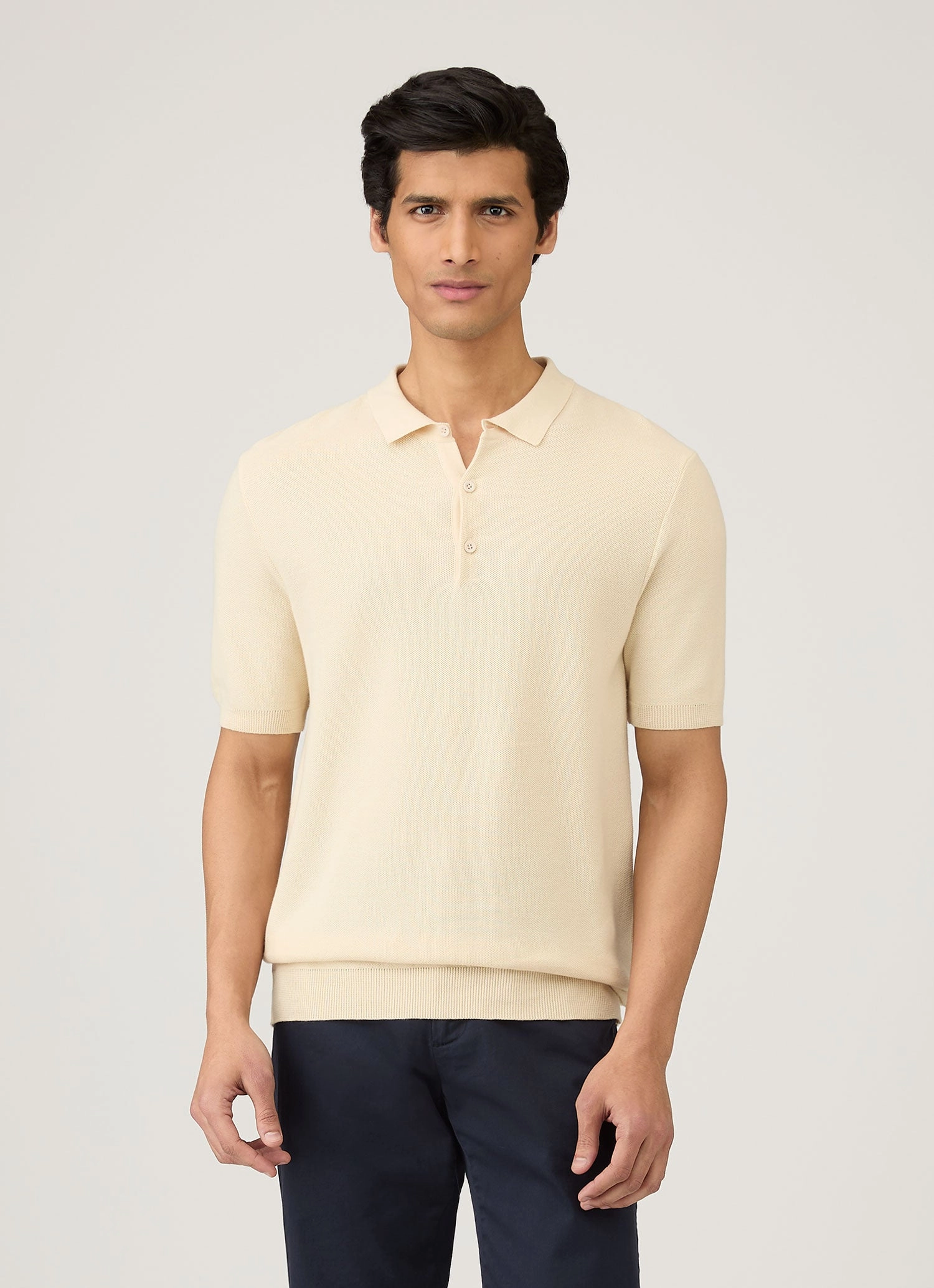 Weekend Wearable Men's Knit Polo Shirt in Ecru