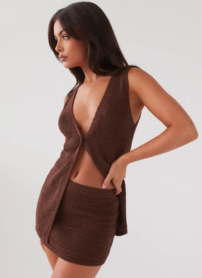 Sleek Design Capri Glow Knit Skirt - Chocolate Luxe Look Capri Glow Knit Skirt - Chocolate