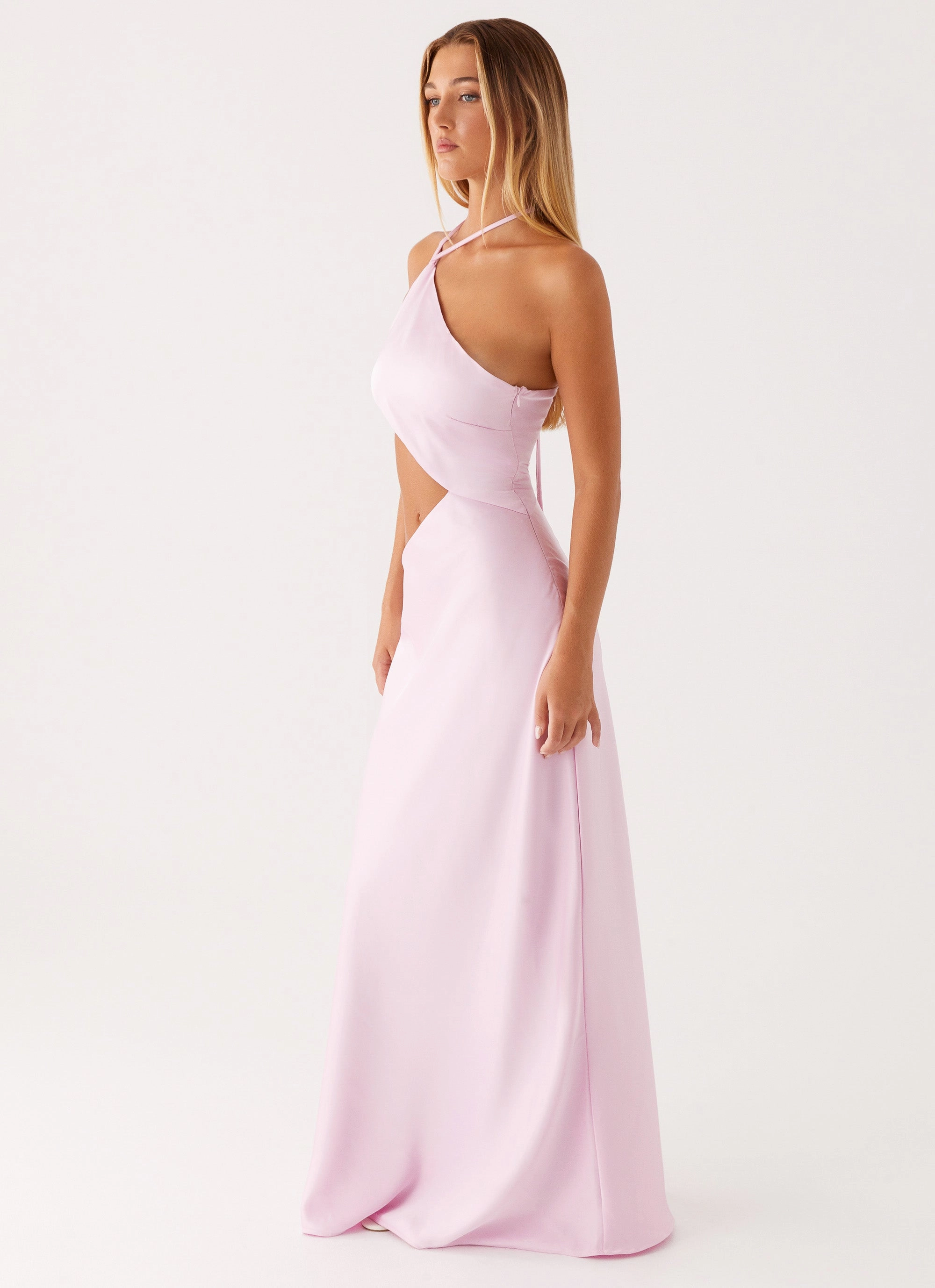 Soft Material Glossy Fabric Courtney Maxi Dress - Pink