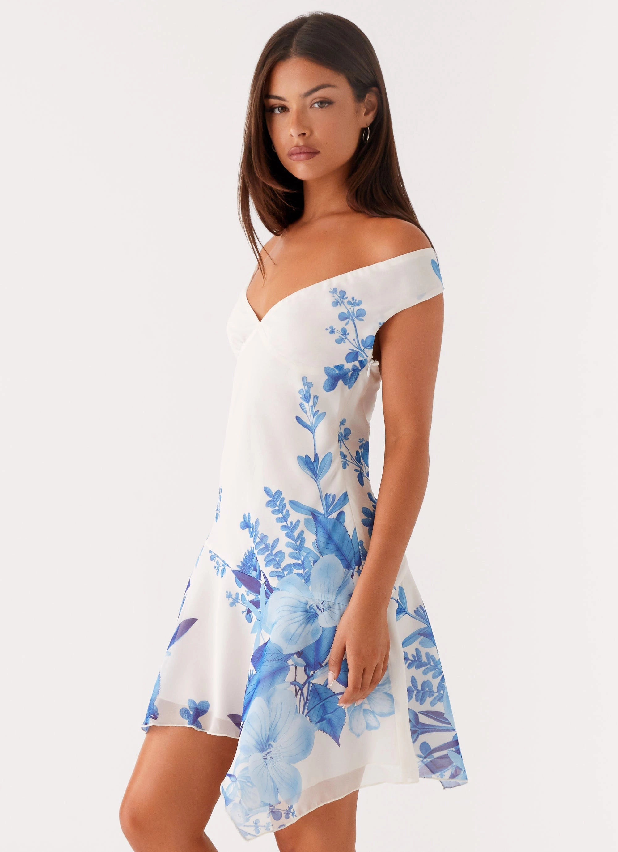 Alma Mini Dress - Blue Floral Print Party Floral Match Quick