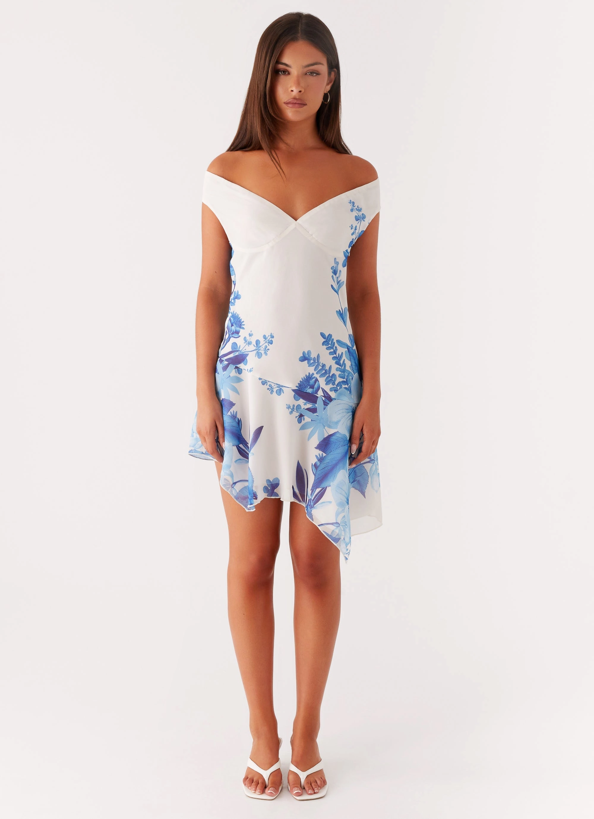 Alma Mini Dress - Blue Floral Print Cool Fabric Night Charm