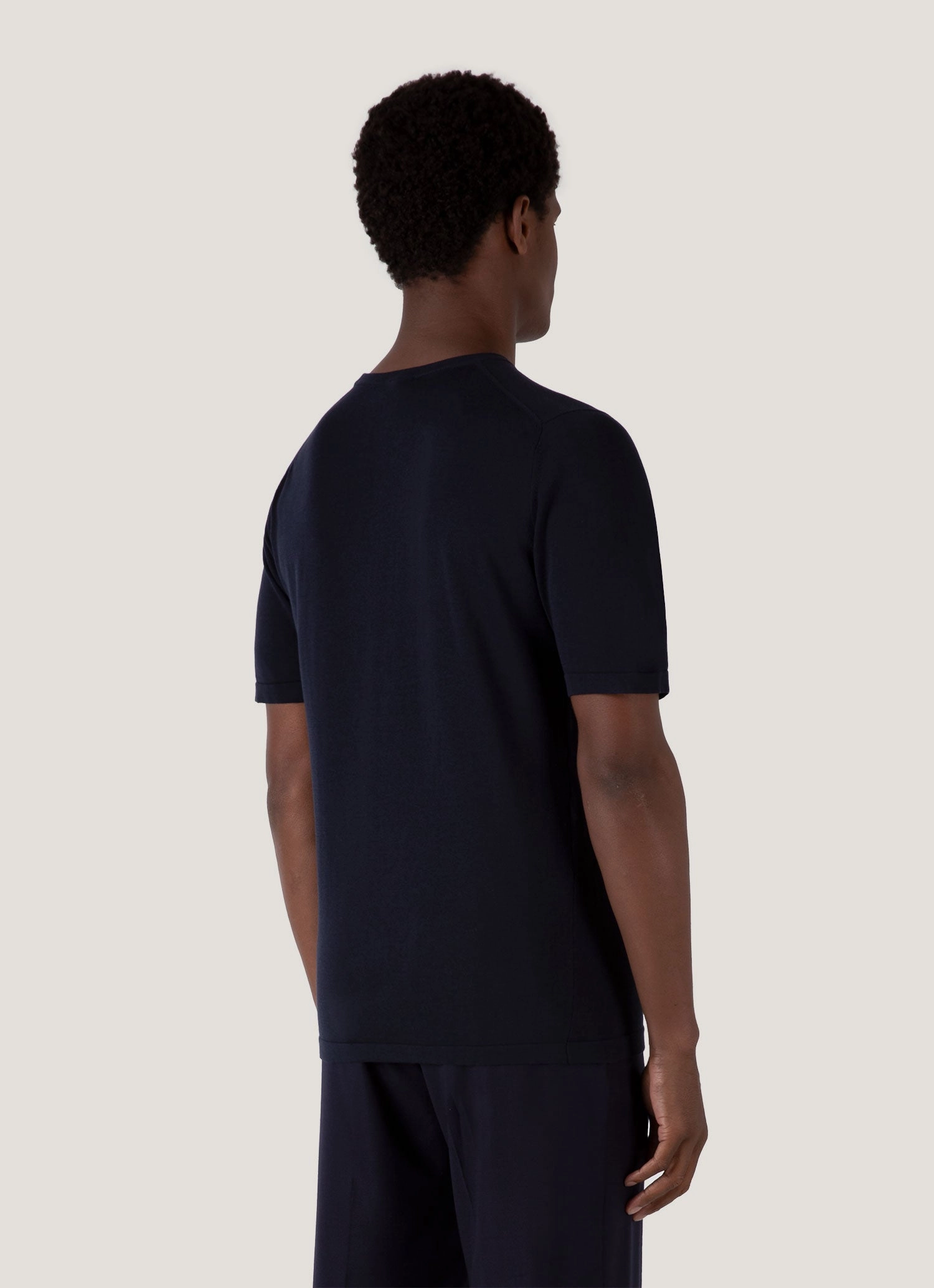 Leather combination Casual Comfort Top Men's Sea Island Cotton Knit T-shirt in Light Navy