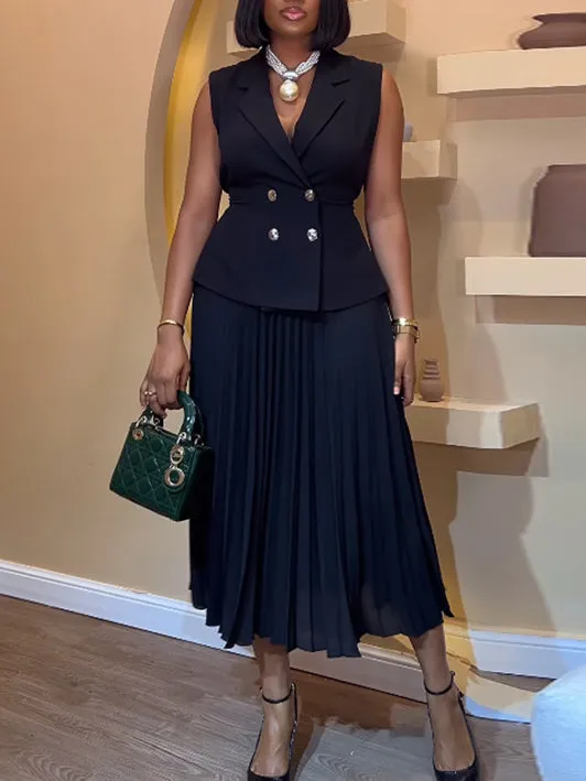 Sleeveless Blazer & Pleated Maxi Skirt Set