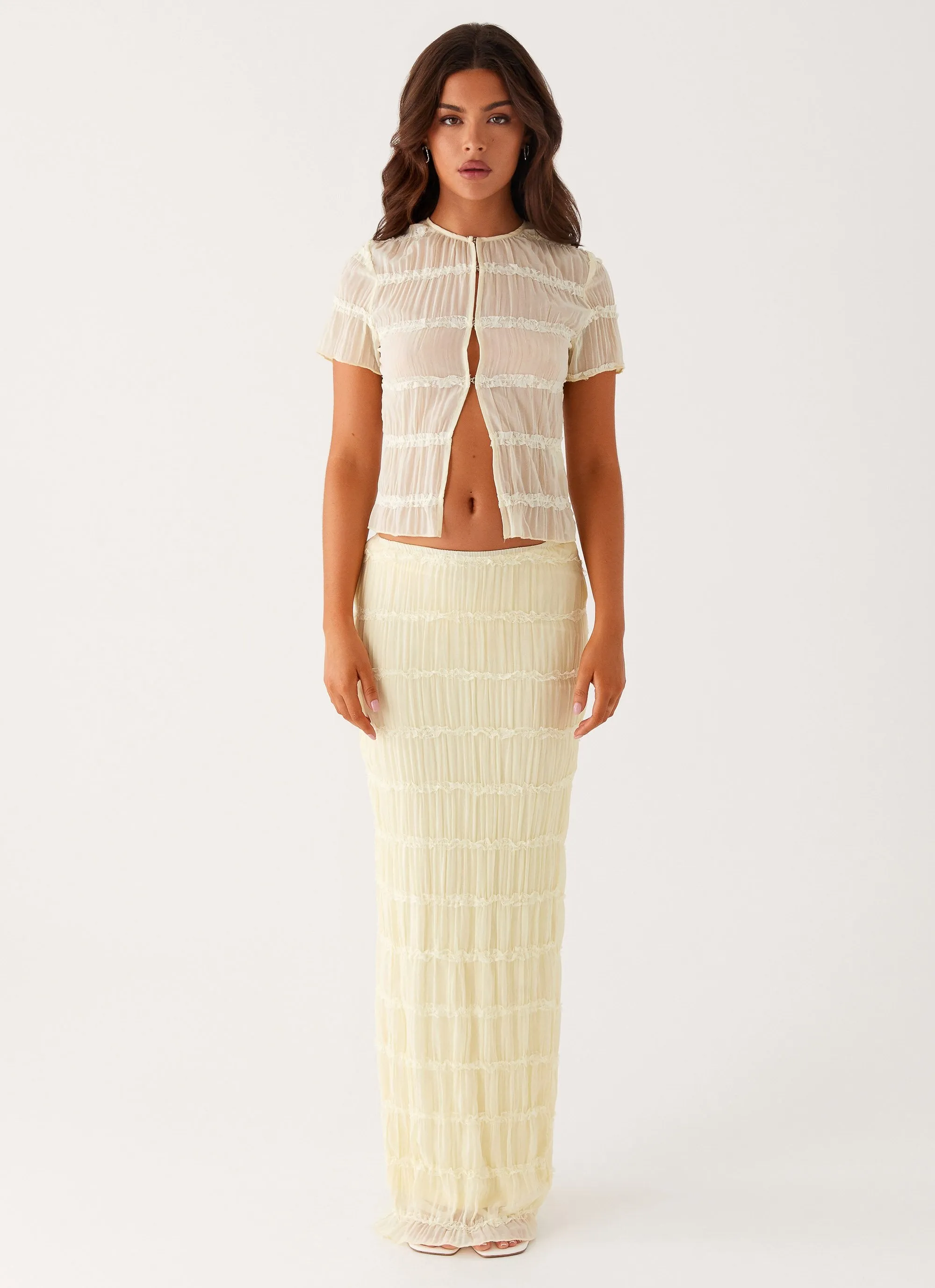 Hygienic Coating Stretchable Daydreaming Low Rise Maxi Skirt - Yellow