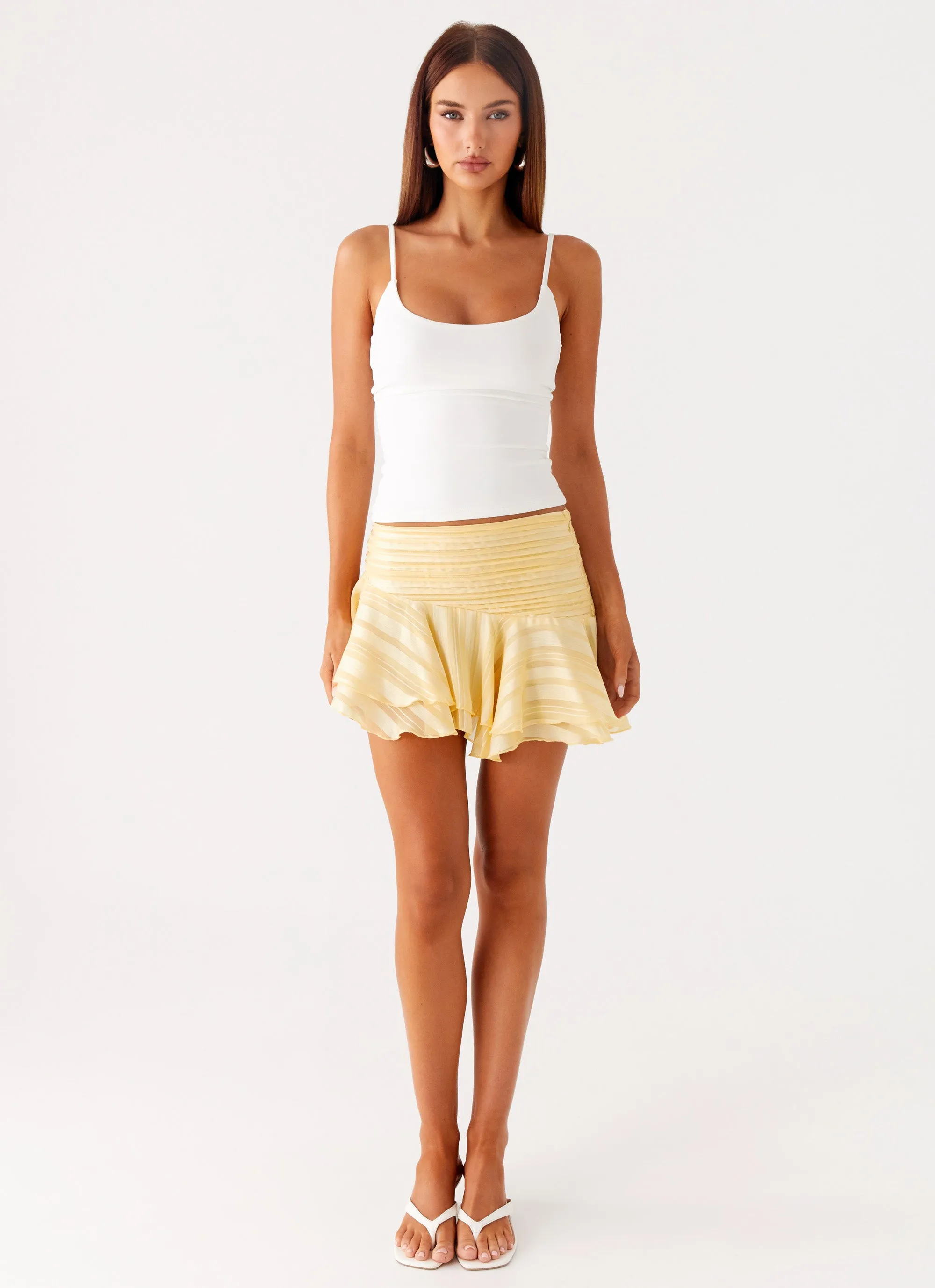 Willow Chiffon Mini Skirt - Yellow Layered Protection Light Waist