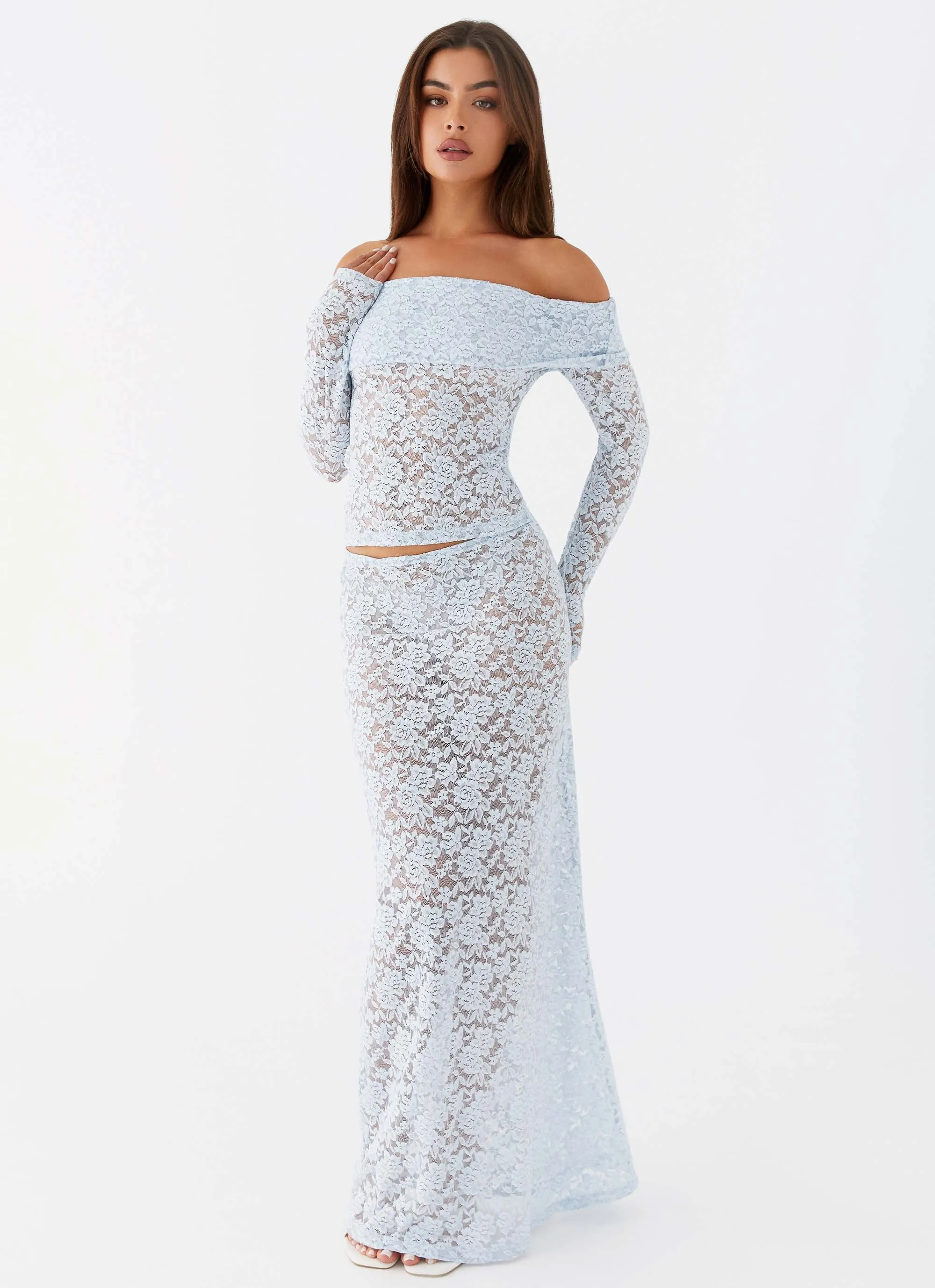 Zephyra Lace Maxi Skirt - Blue Cloud MultiPocket