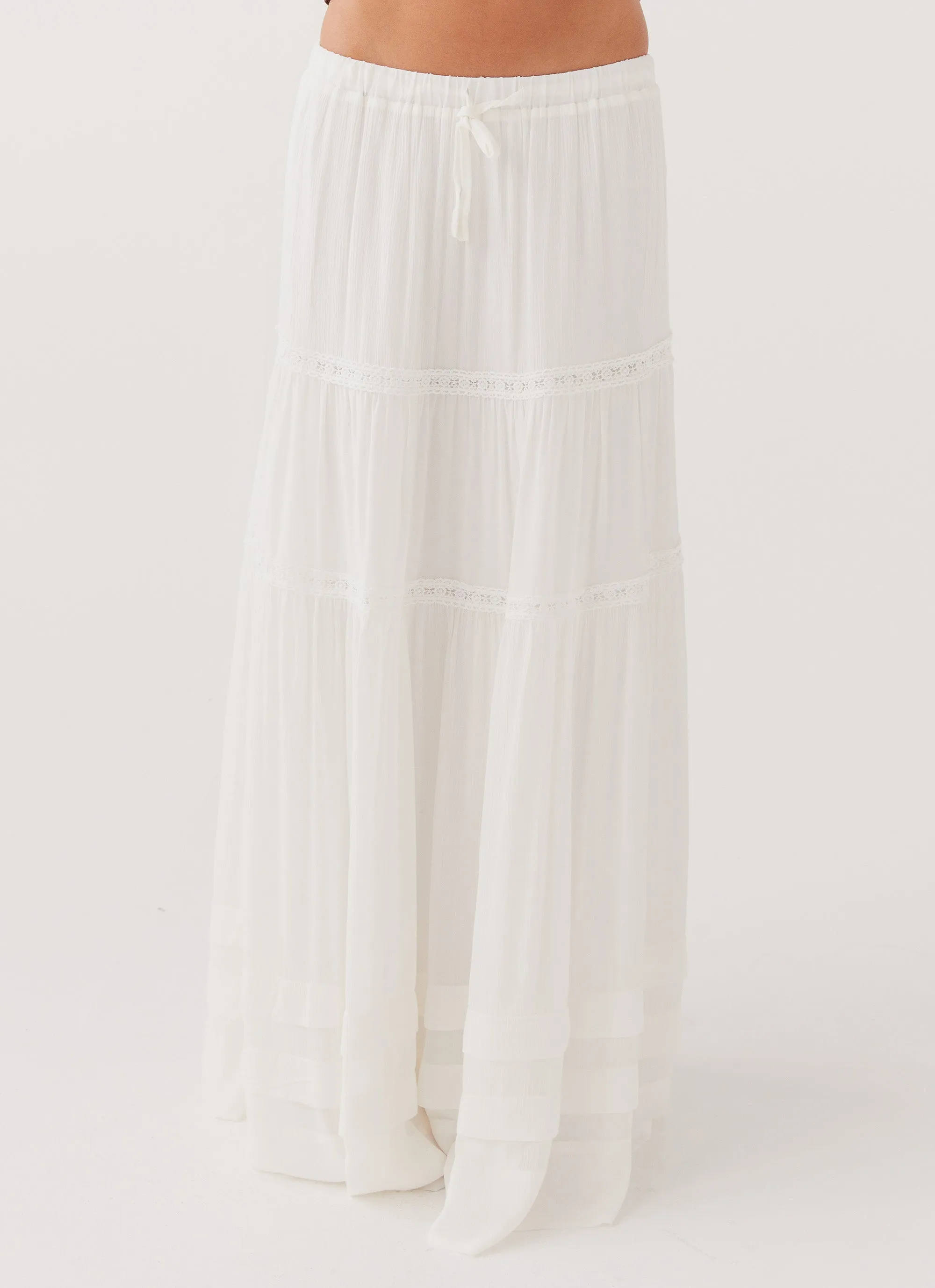 Moonstone Tiered Maxi Skirt - White FlameRetardantTreatment