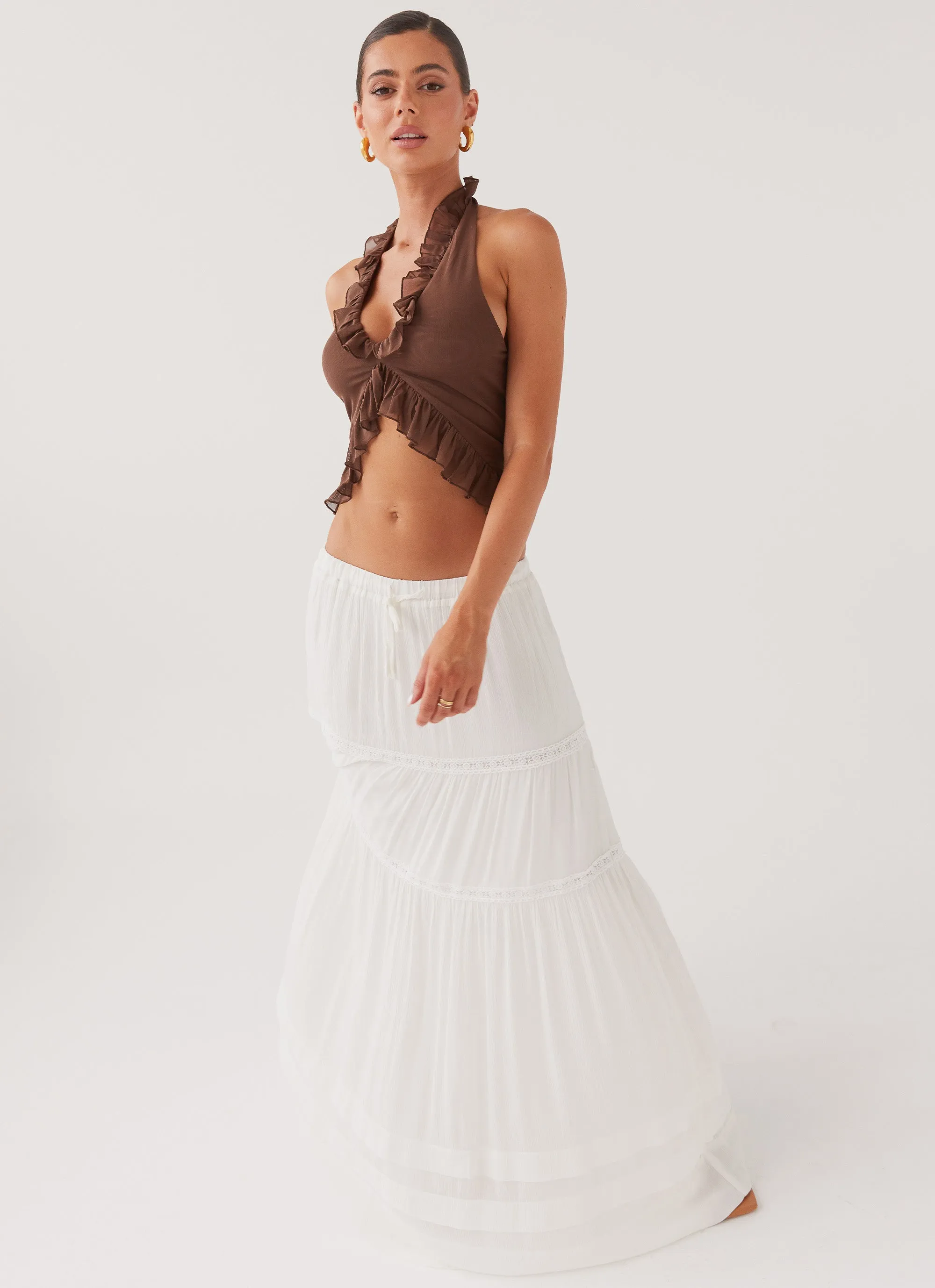 Friction Resistant Fabric Moonstone Tiered Maxi Skirt - White