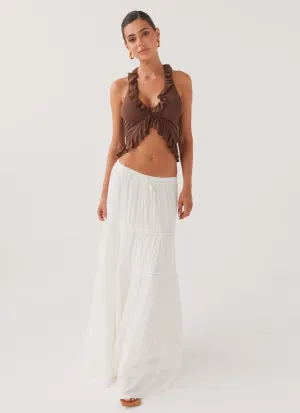 Slim wear Moonstone Tiered Maxi Skirt - White No Fuss High Waist Stretch Moonstone Tiered Maxi Skirt - White