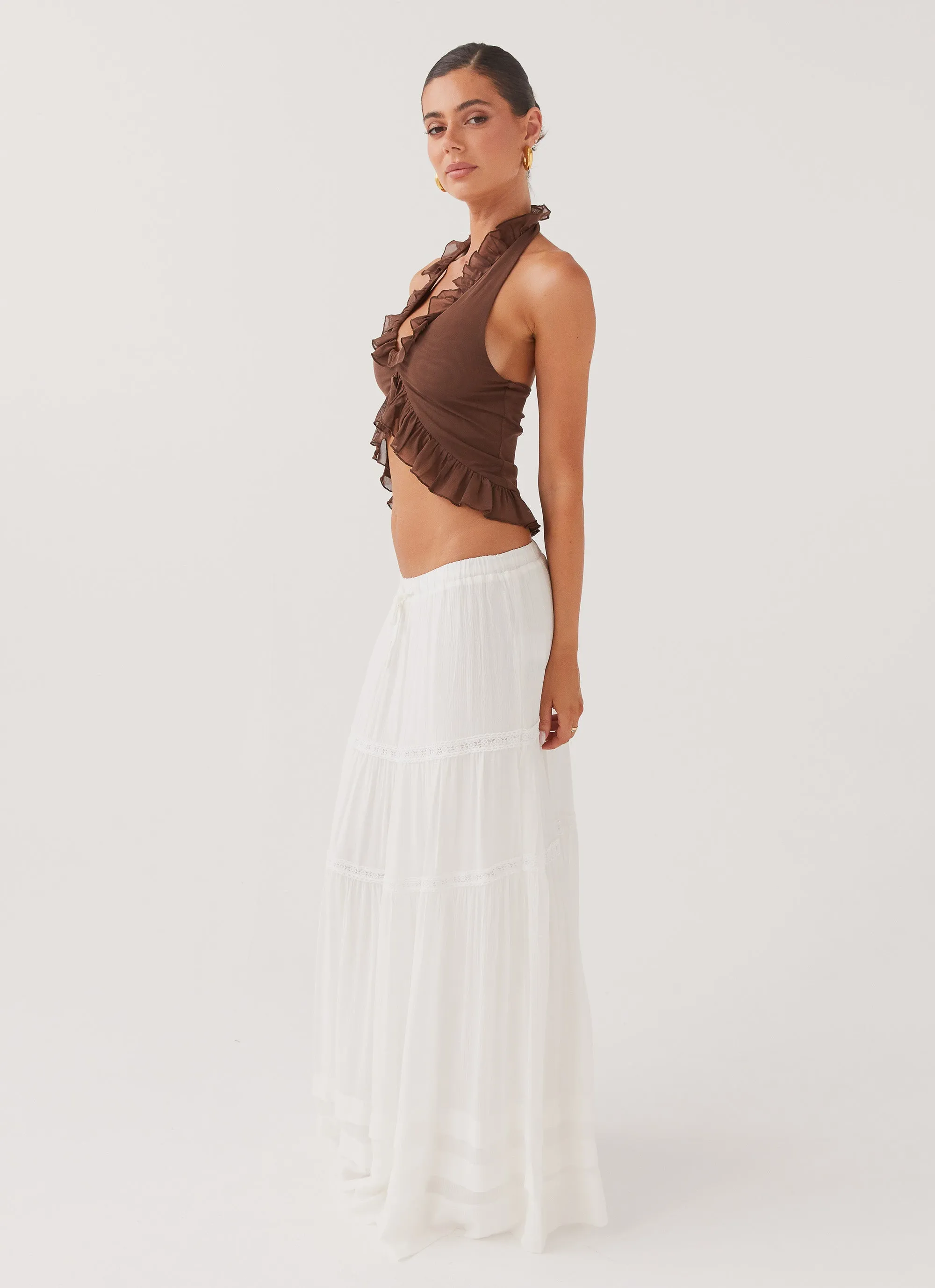 Moonstone Tiered Maxi Skirt - White AntiPillingFabric