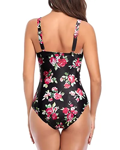 Slimming Vintage One Piece Swimsuits Women's Tummy Control Ruched Bathing Suits