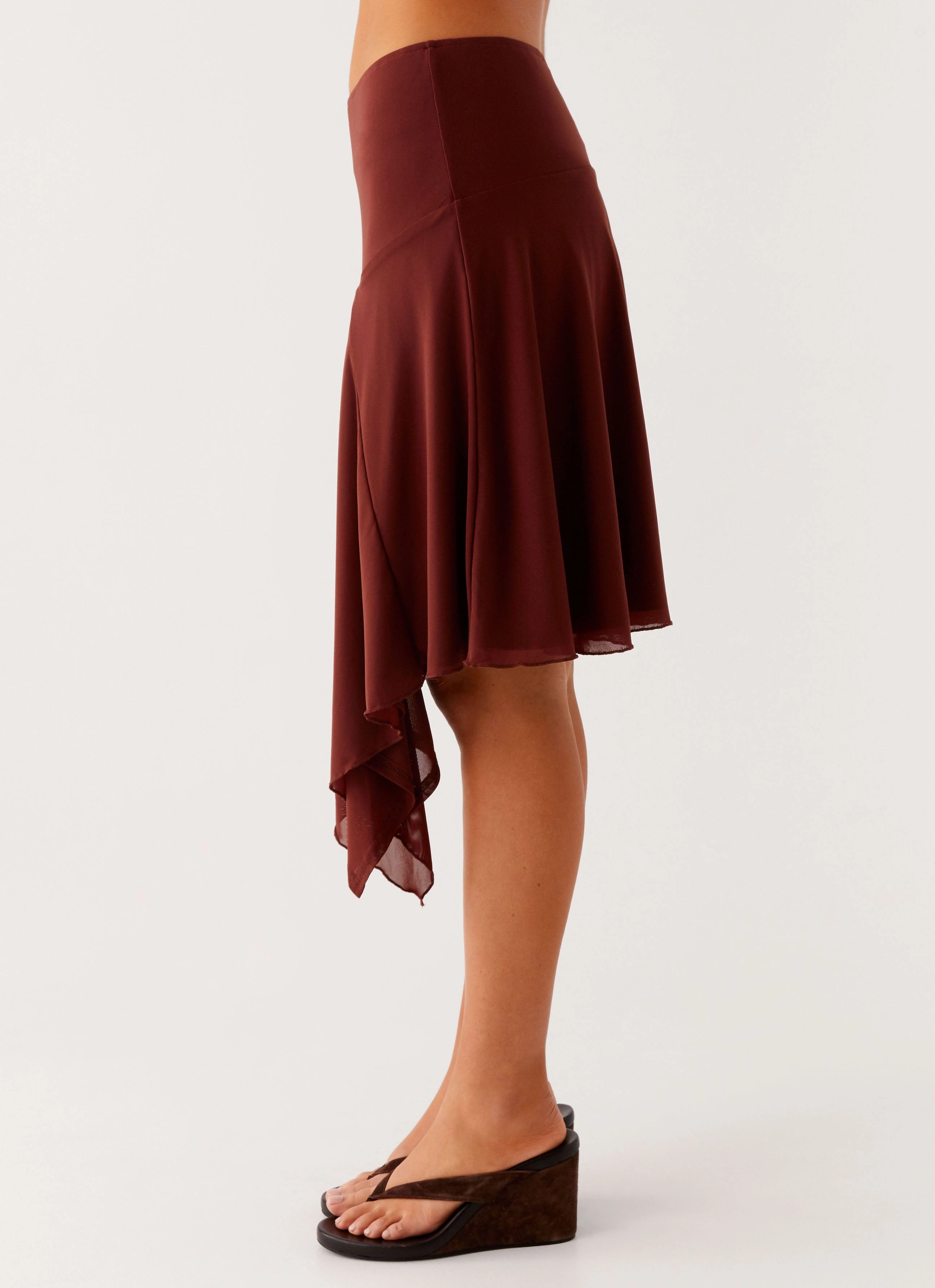Synthetic Blend Mirage Midi Skirt - Chocolate
