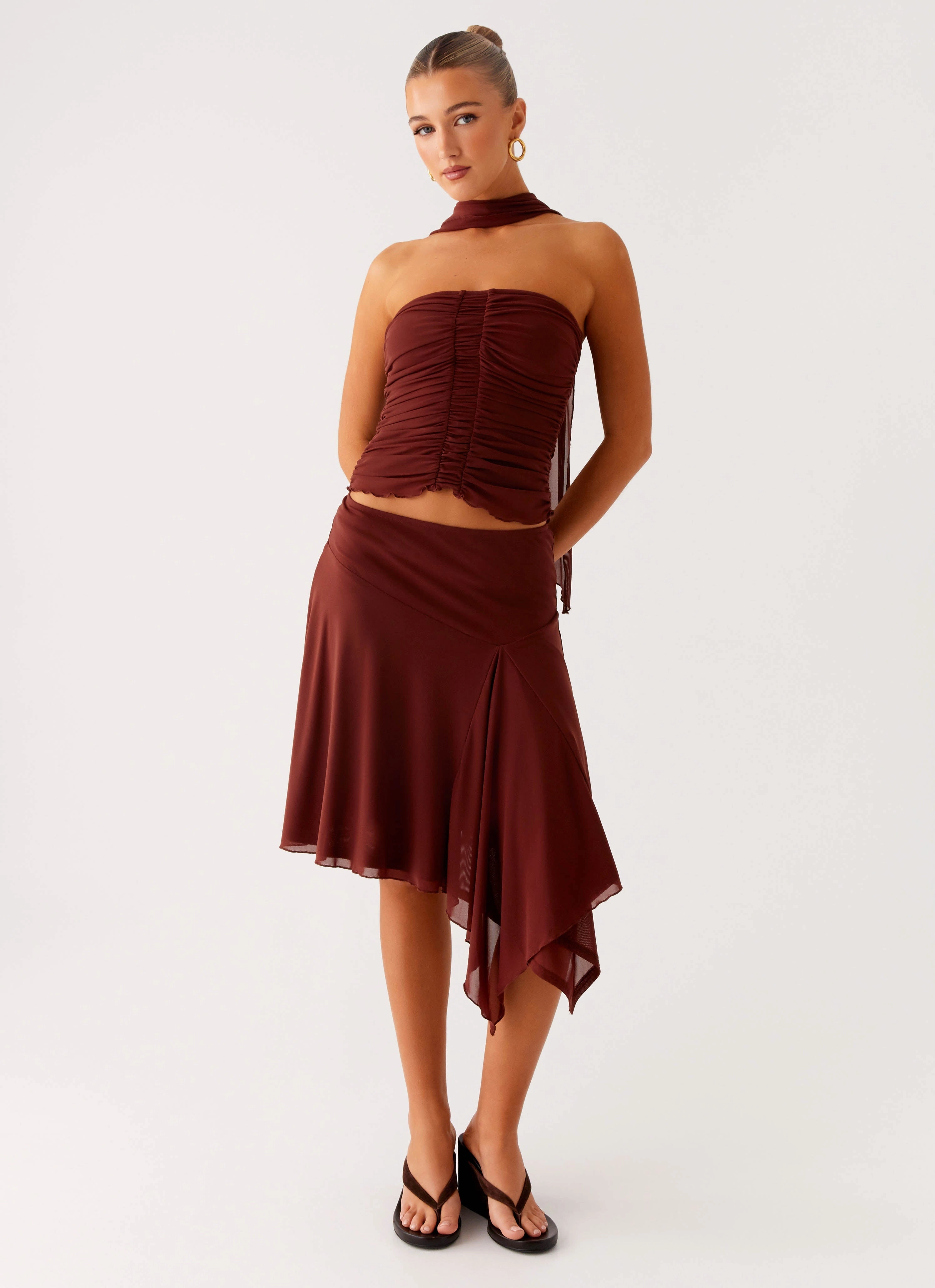 Mirage Midi Skirt - Chocolate Sustainable Fabric Exclusive Drop