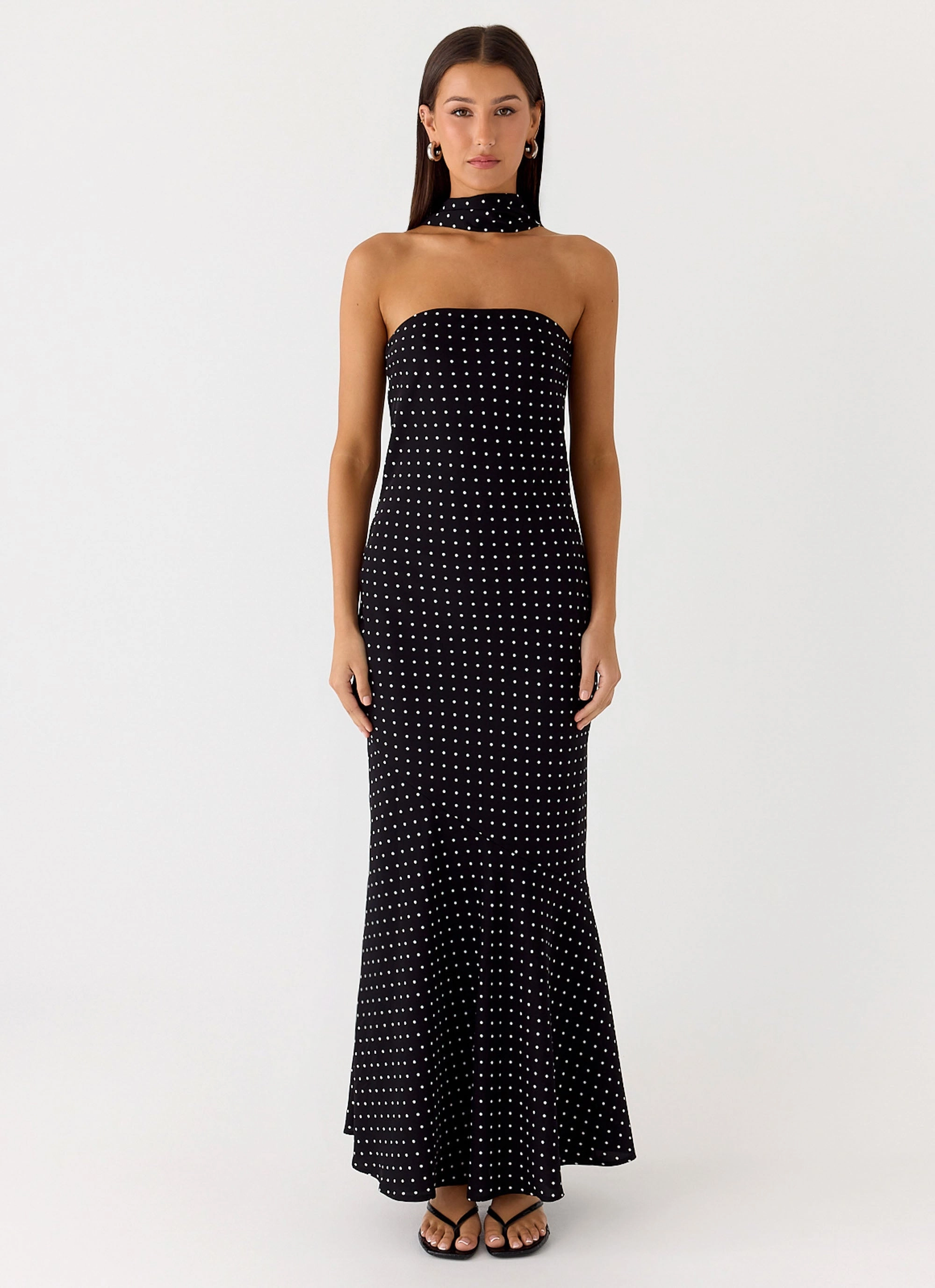 City Tones Innovative Fabric Smart Finish Under The Pagoda Maxi Dress - Black Polkadot