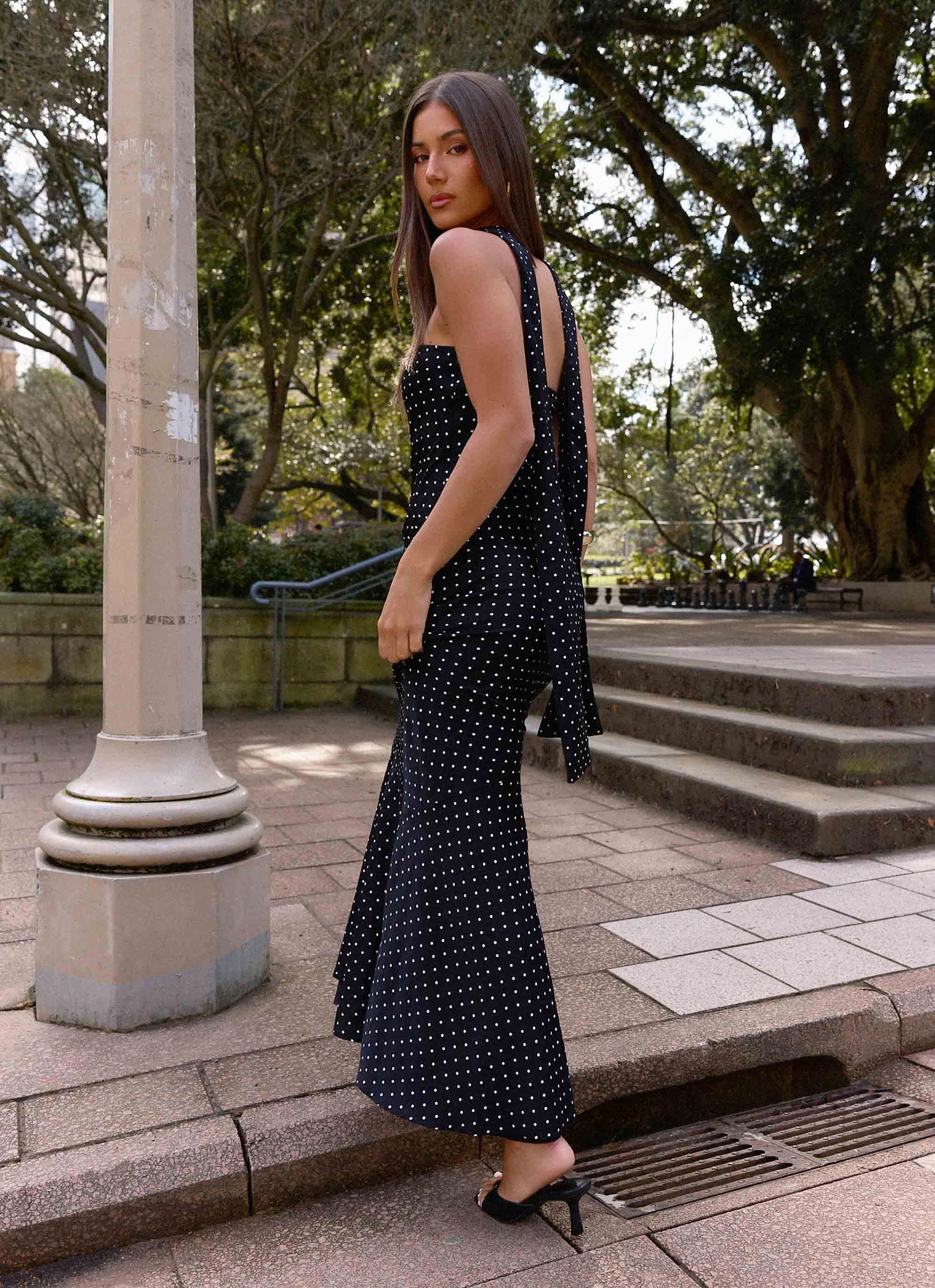Style Moment Machine wash safe Smart Finish Under The Pagoda Maxi Dress - Black Polkadot