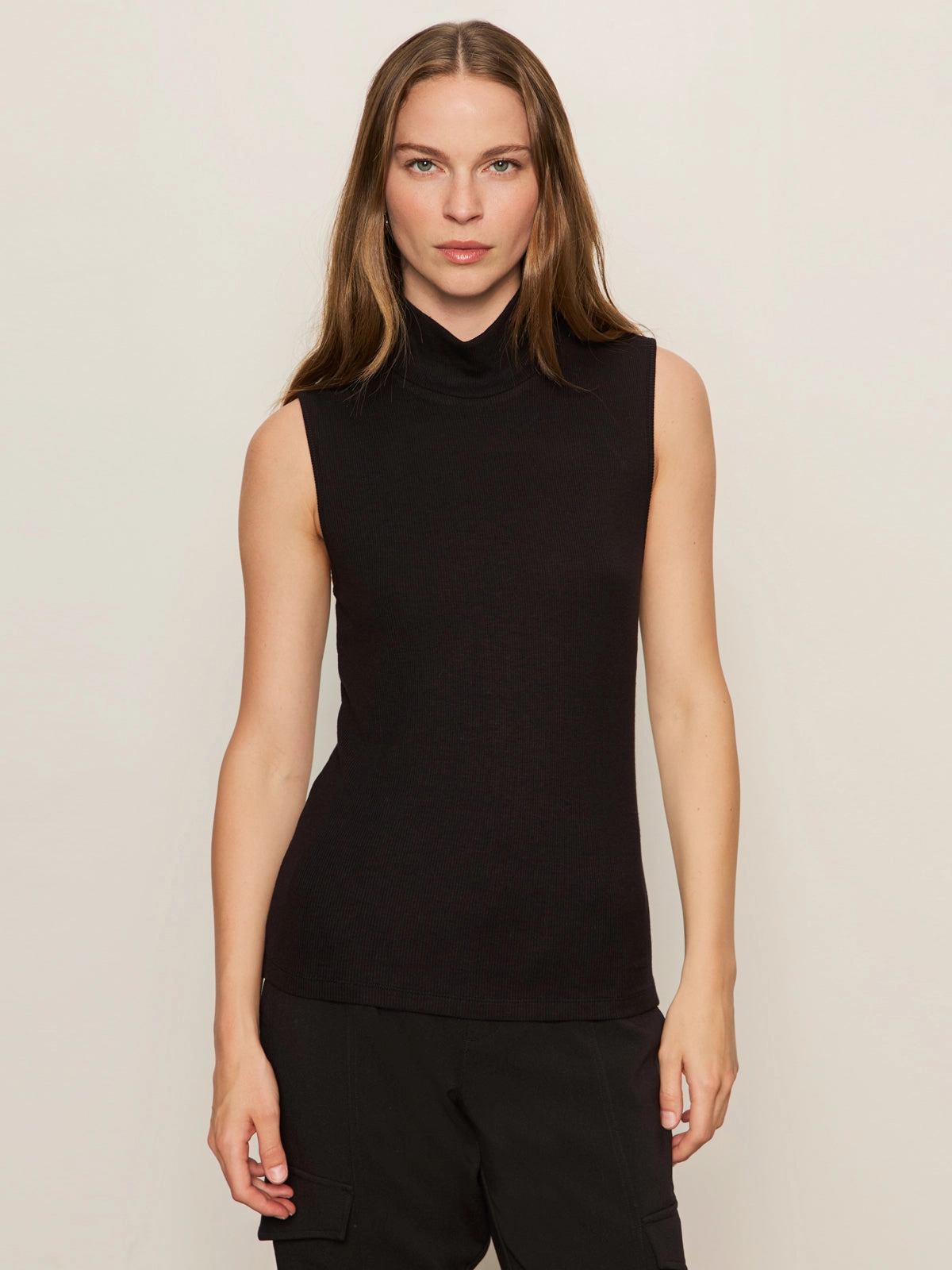 Essential Sleeveless Mock Neck Tank Black Fresh Trend