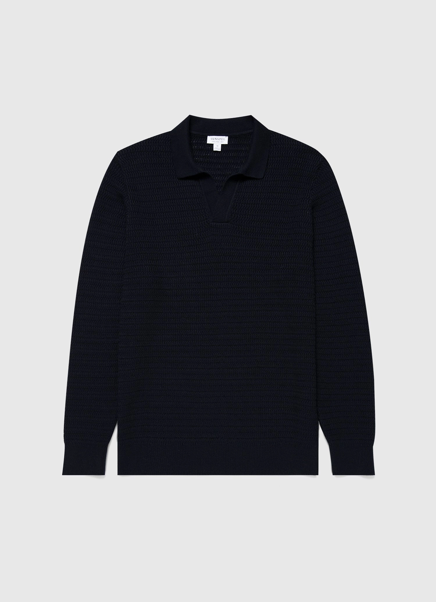 Timeless Fit All-Day Wear Men's Long Sleeve Textured Cotton?Polo Shirt in Navy
