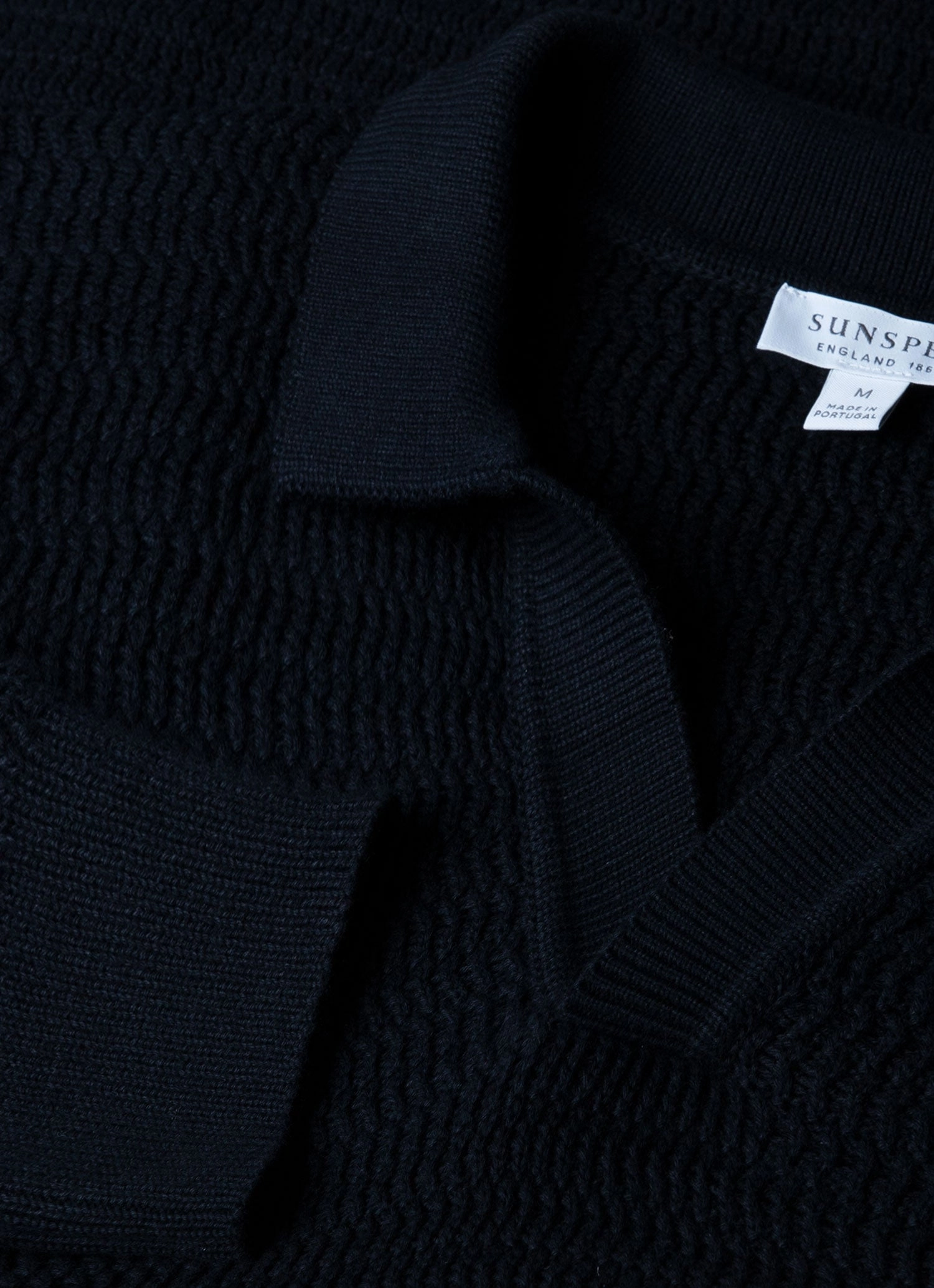 Smart Fit Men's Long Sleeve Textured Cotton?Polo Shirt in Navy