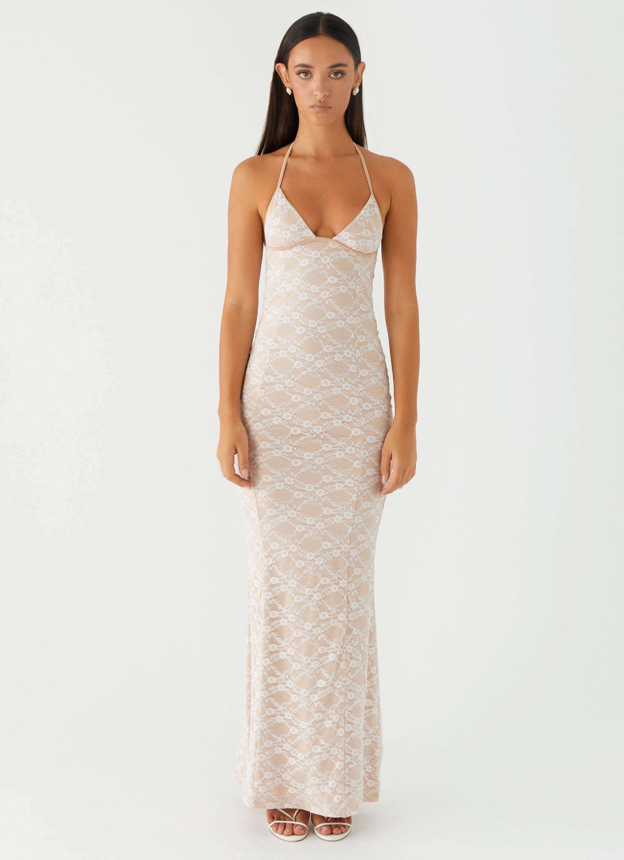High Waist Jolina Lace Maxi Dress - White
