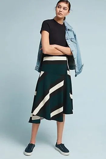 Pocket Design Green Sporty Stripe Skirt
