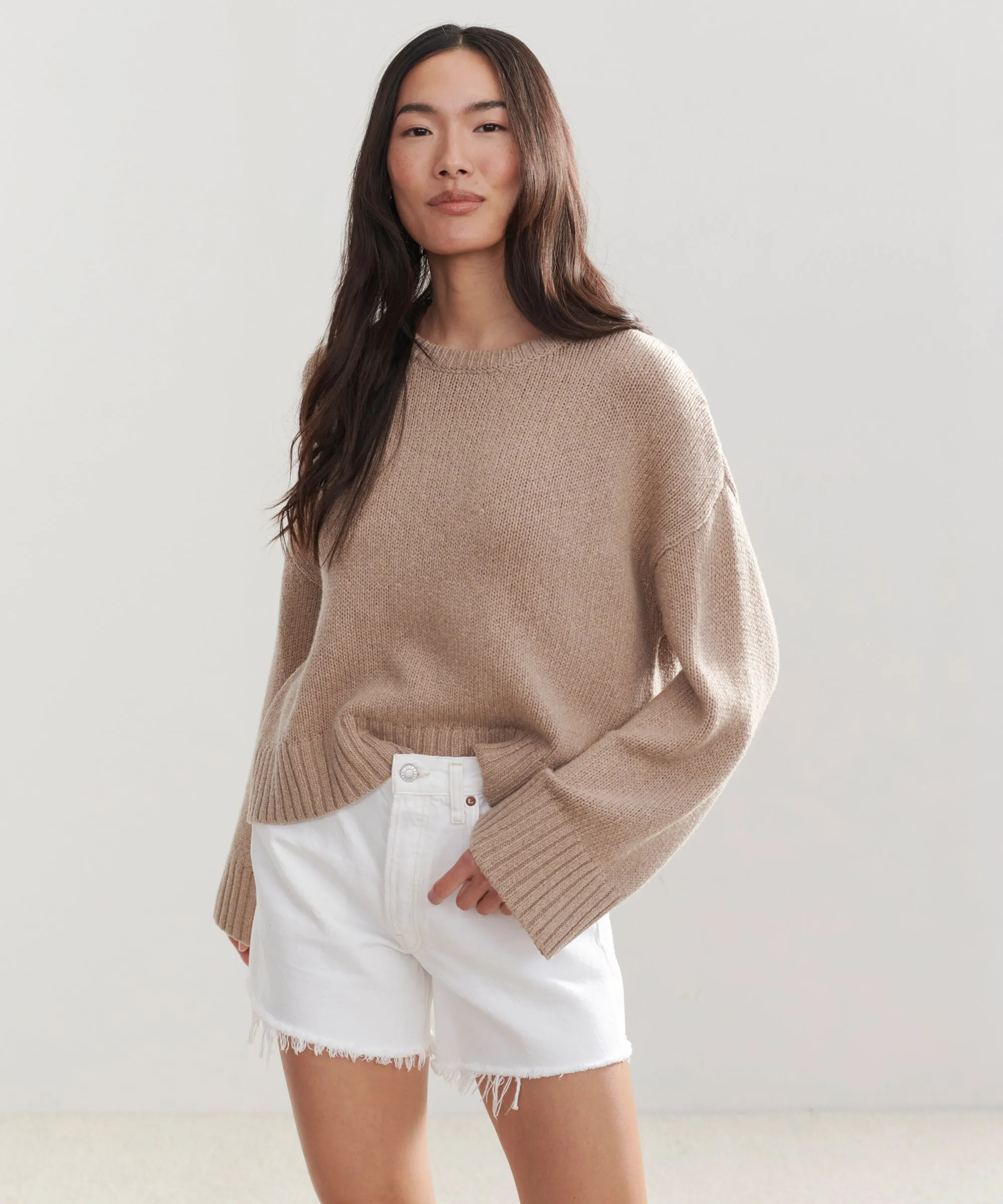 Cameron Crewneck Drop Shoulder Cut Linen Blend Fabric