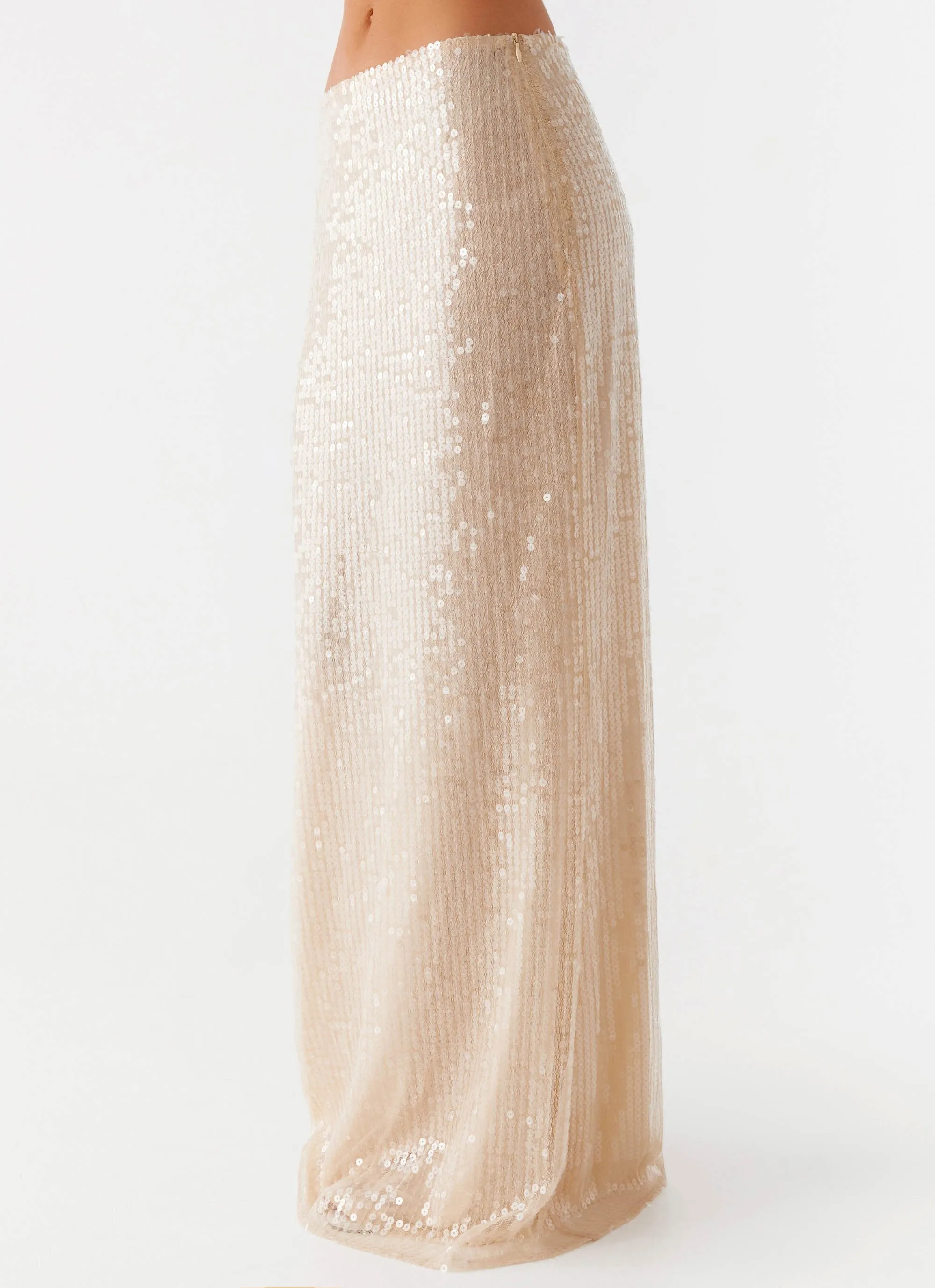 Wisteria Low Rise Sequin Maxi Skirt - Champagne Loose Design