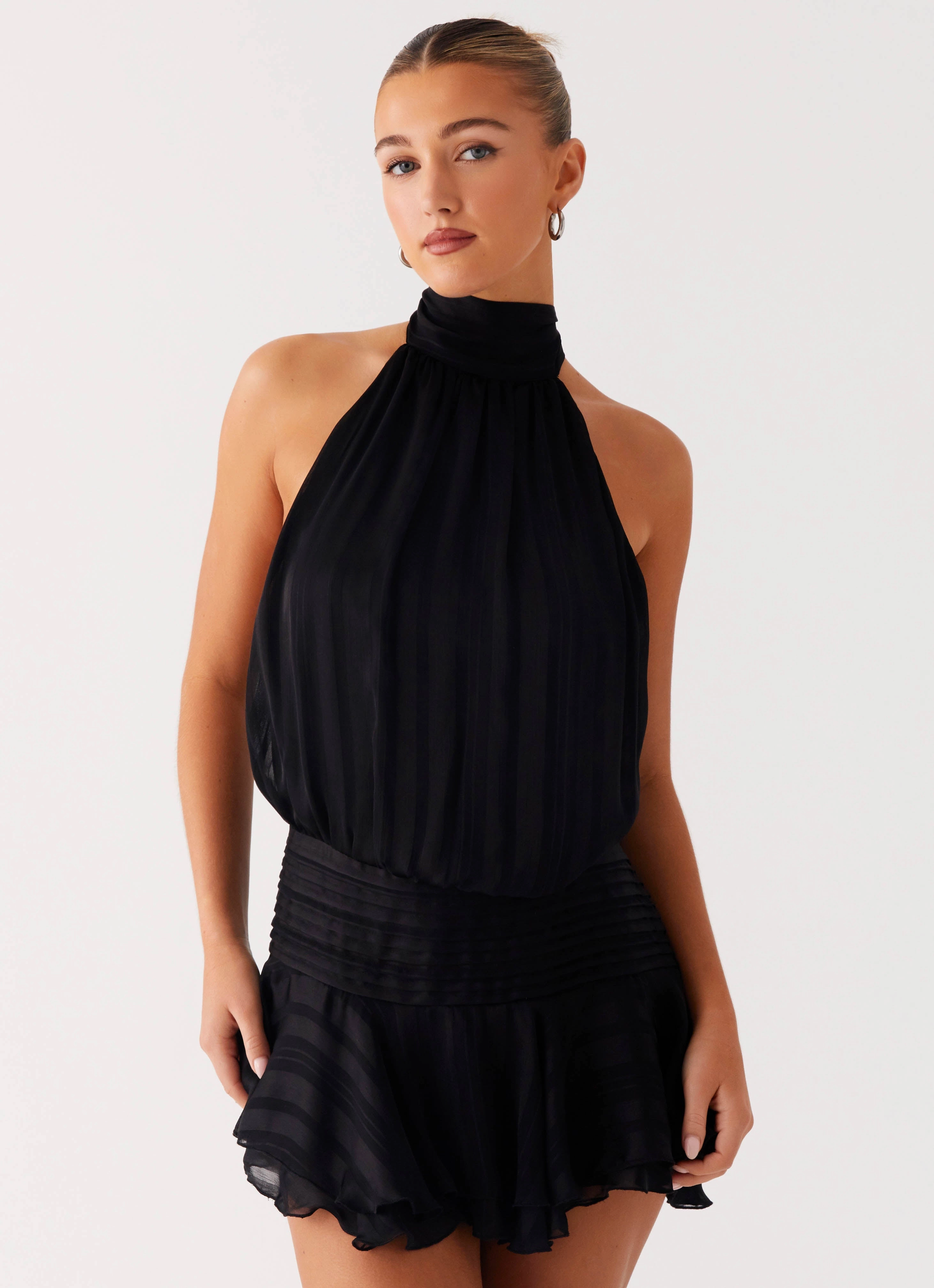 Smooth Curve Willow Chiffon Mini Dress - Black Bold Edge