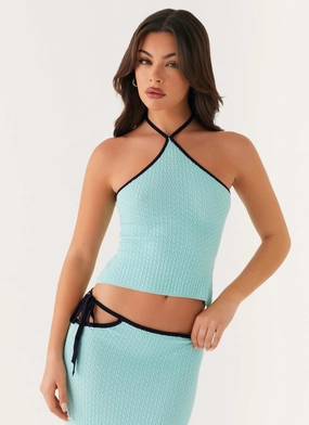 Smooth Edging Cameron Crochet Halter Top - Pale Blue Cameron Crochet Halter Top - Pale Blue QuickDry Technology