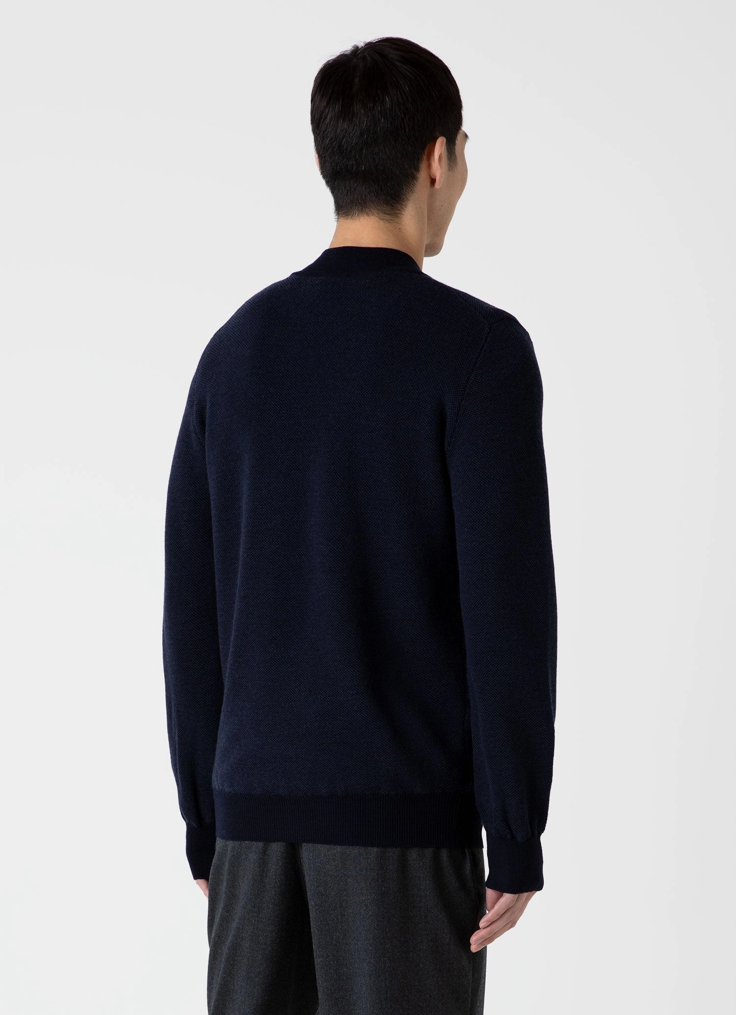 LowImpact Dye Process Men's Merino Honeycomb Zip Neck Jumper in Light Navy