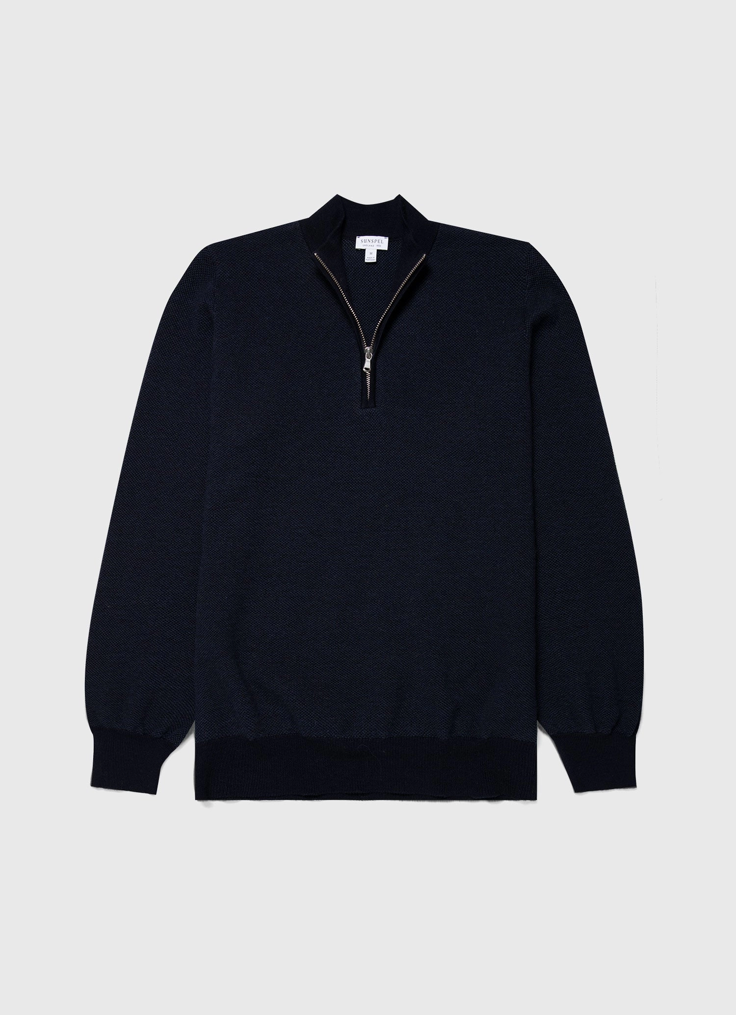 Men's Merino Honeycomb Zip Neck Jumper in Light Navy Breathable fabric Hooded Neckline Option