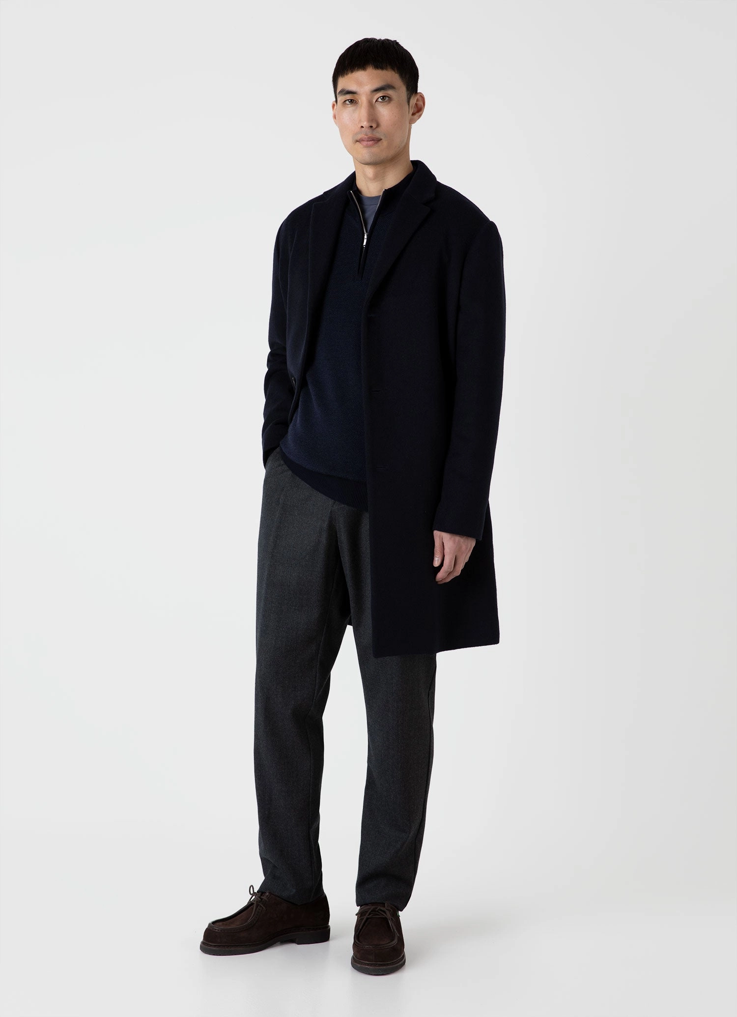 Chill Vibe Men's Merino Honeycomb Zip Neck Jumper in Light Navy