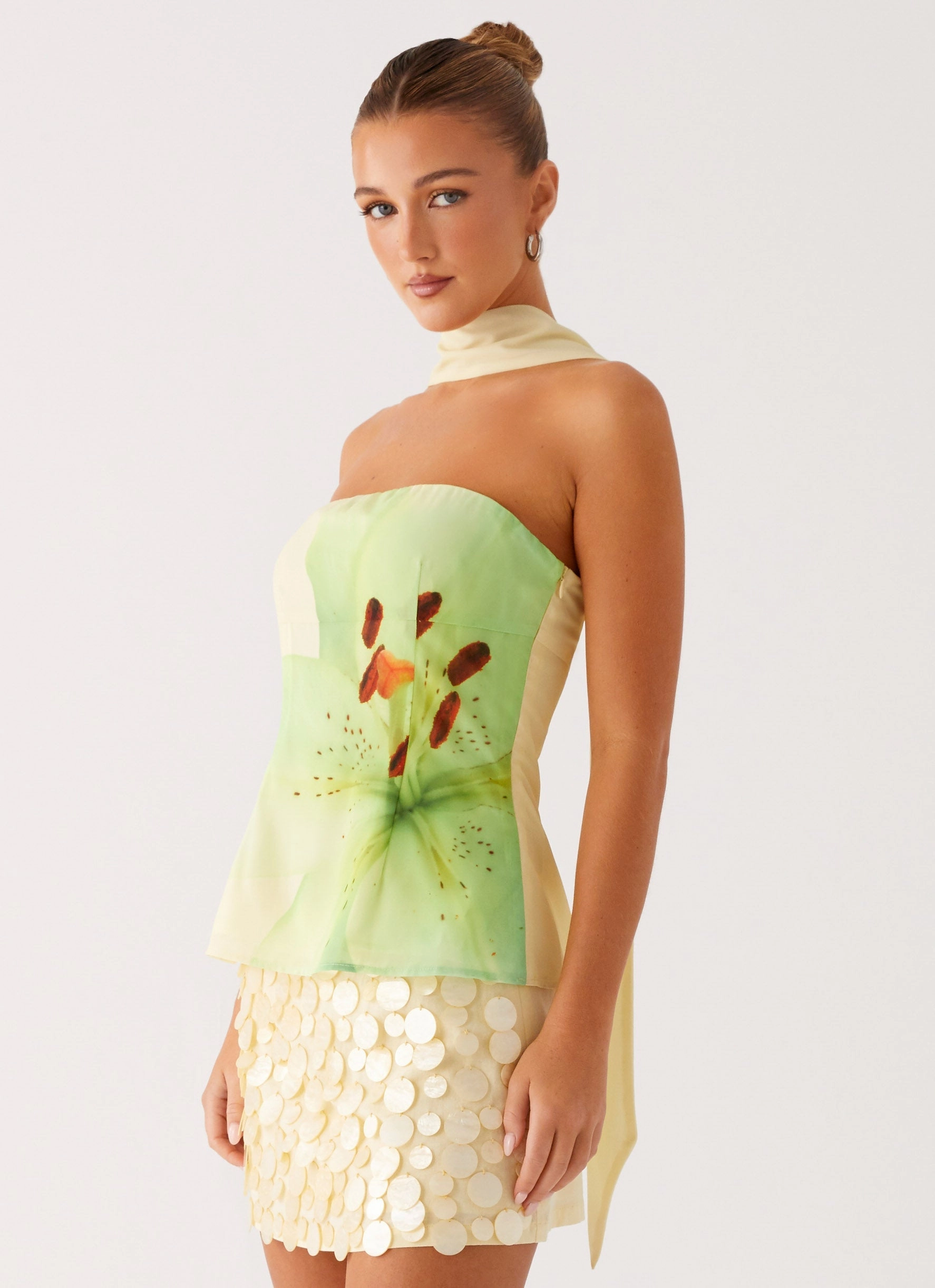 Blaise Scarf Top - Yellow Floral Minimalist Silhouette