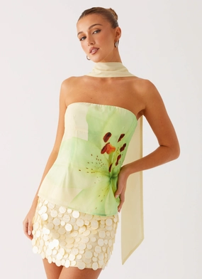 Reinforced Neckline Detail Blaise Scarf Top - Yellow Floral