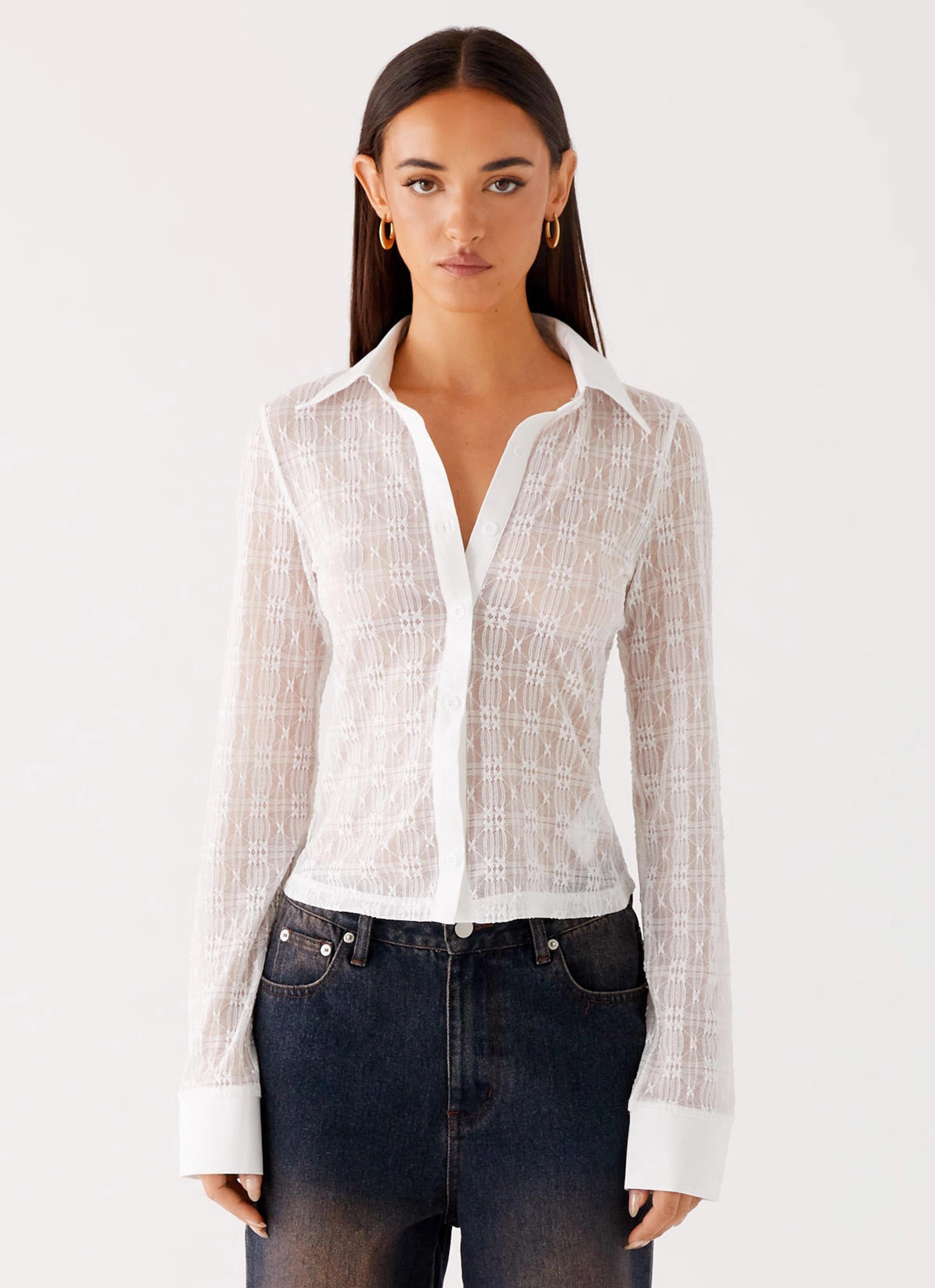 Loui Lace Long Sleeve Top - White HighDurabilityWeave