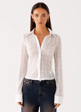 SmoothEdged Hem Loui Lace Long Sleeve Top - White Loui Lace Long Sleeve Top - White HighDurabilityWeave