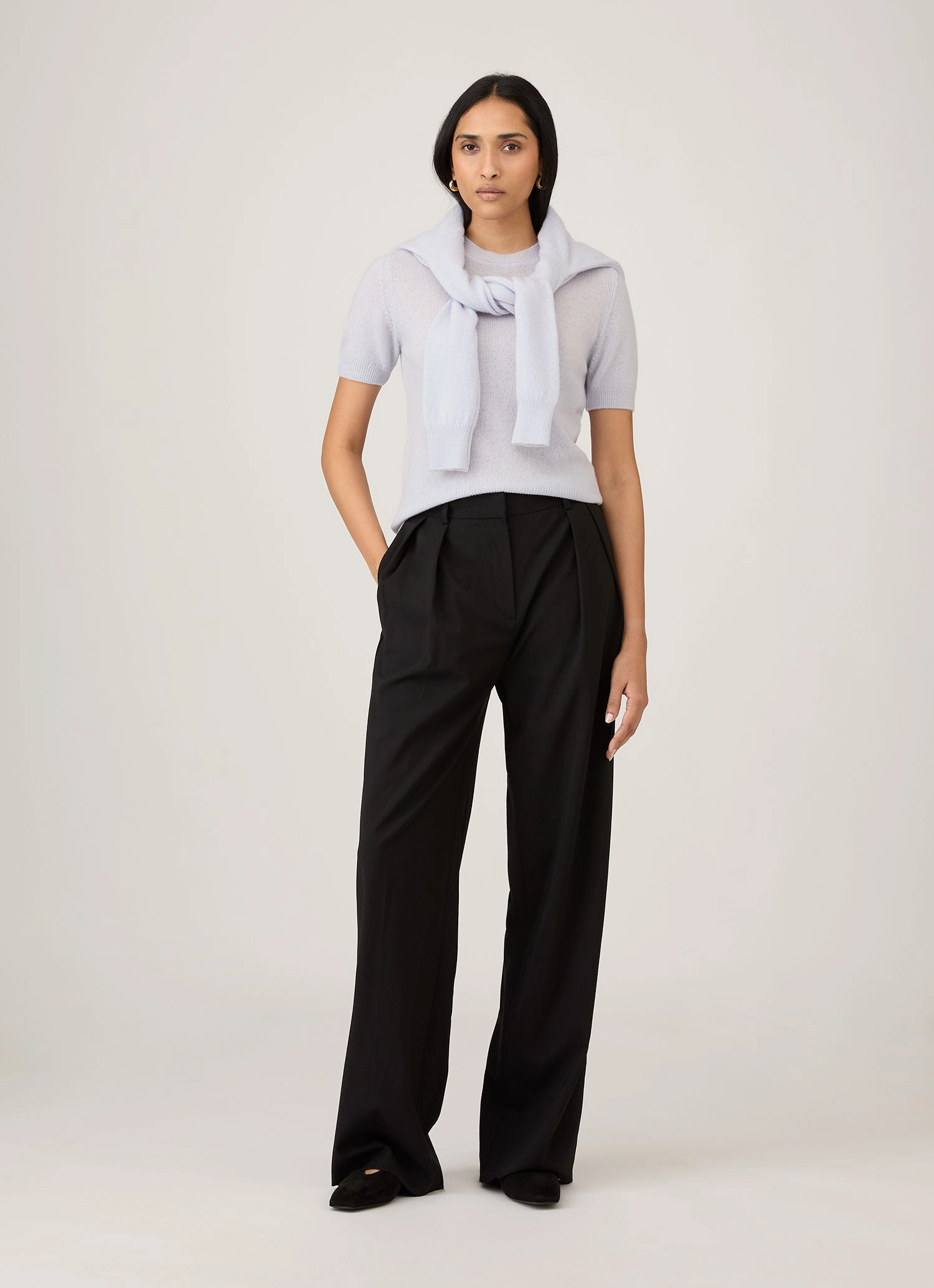 Women's Cashmere T-Shirt in Ice Blue City Style Fresh Look