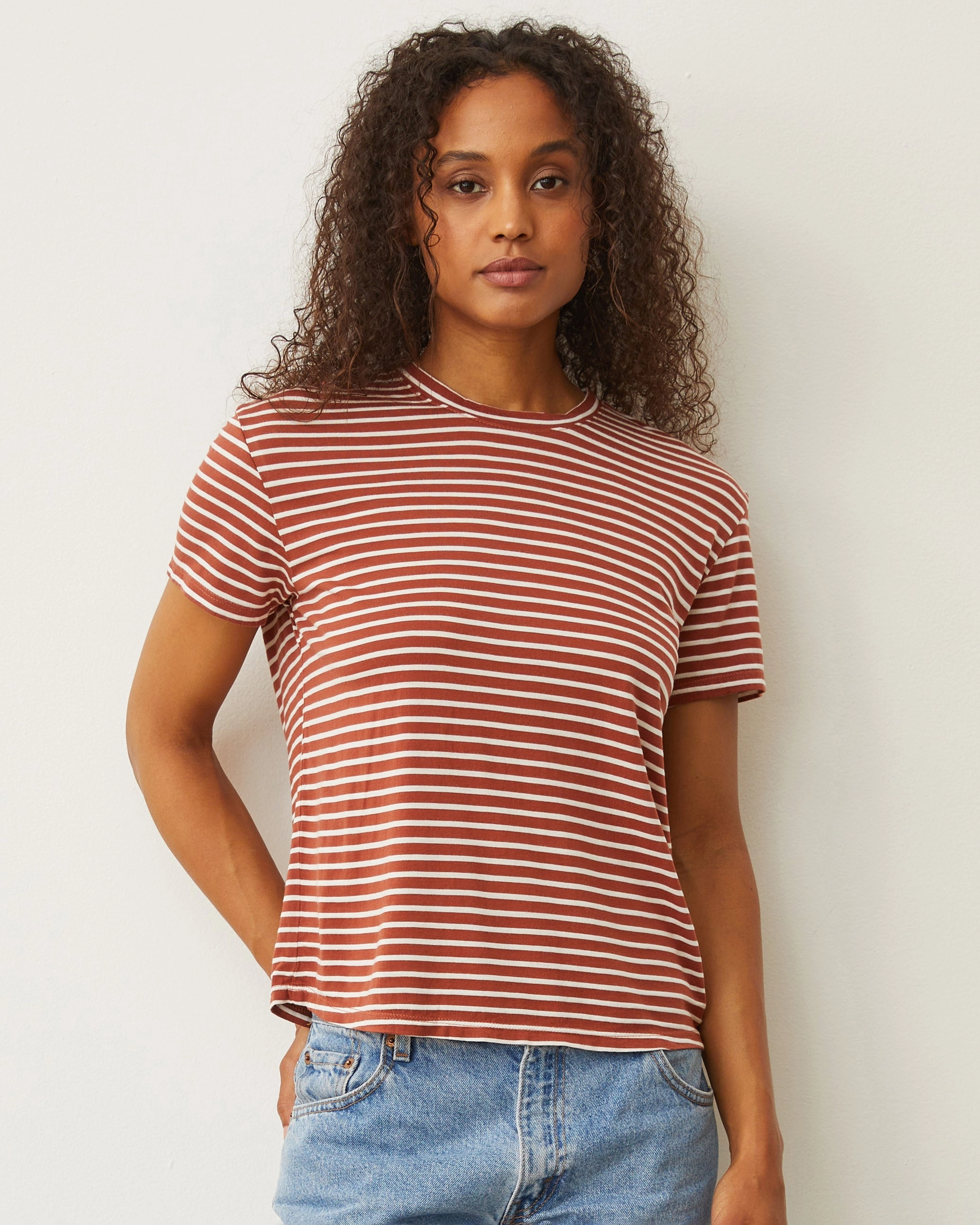 Stripe Basic Crew Neck Tee Reflective Logo Detail EcoFriendlyMaterial
