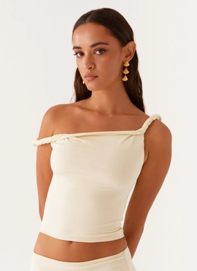 Snag Resistant Knit Solace Soul Twist Shoulder Top - Yellow Soft Brushed Interior Solace Soul Twist Shoulder Top - Yellow