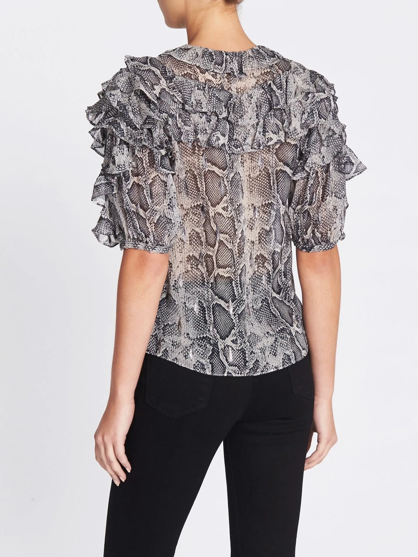 Snake Print Clip Ruffle Top