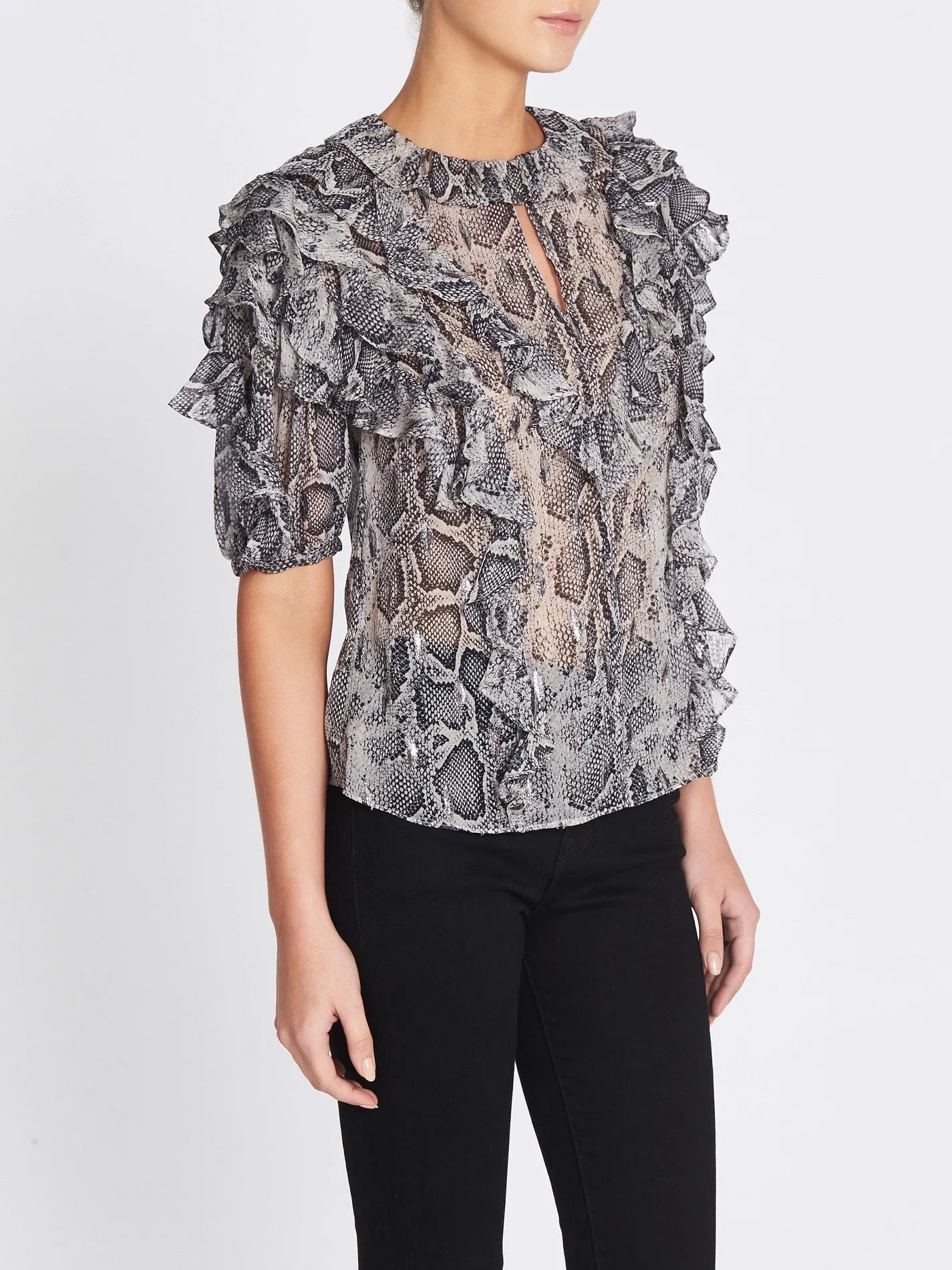 Snake Print Clip Ruffle Top