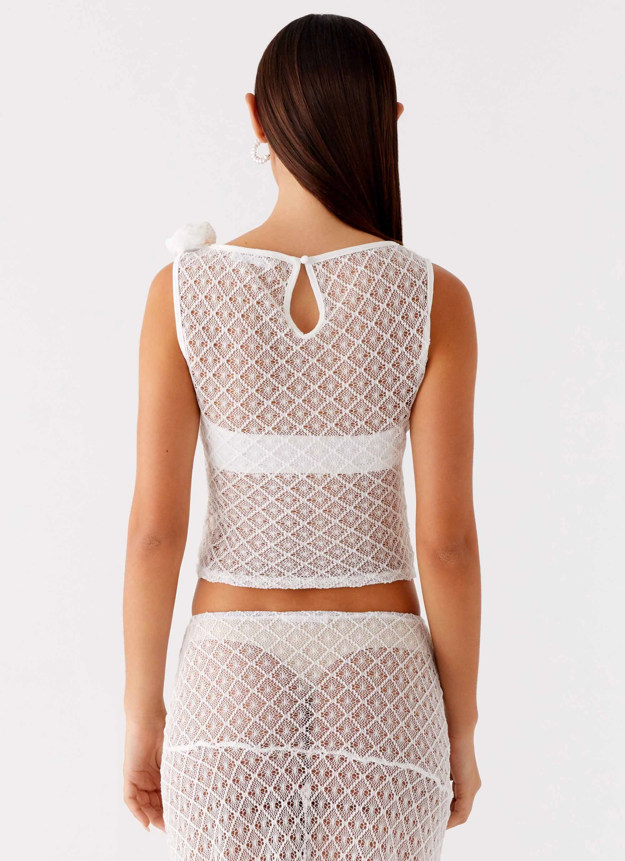 Velli Crochet Top - White Flexible Ribbed Cuffs